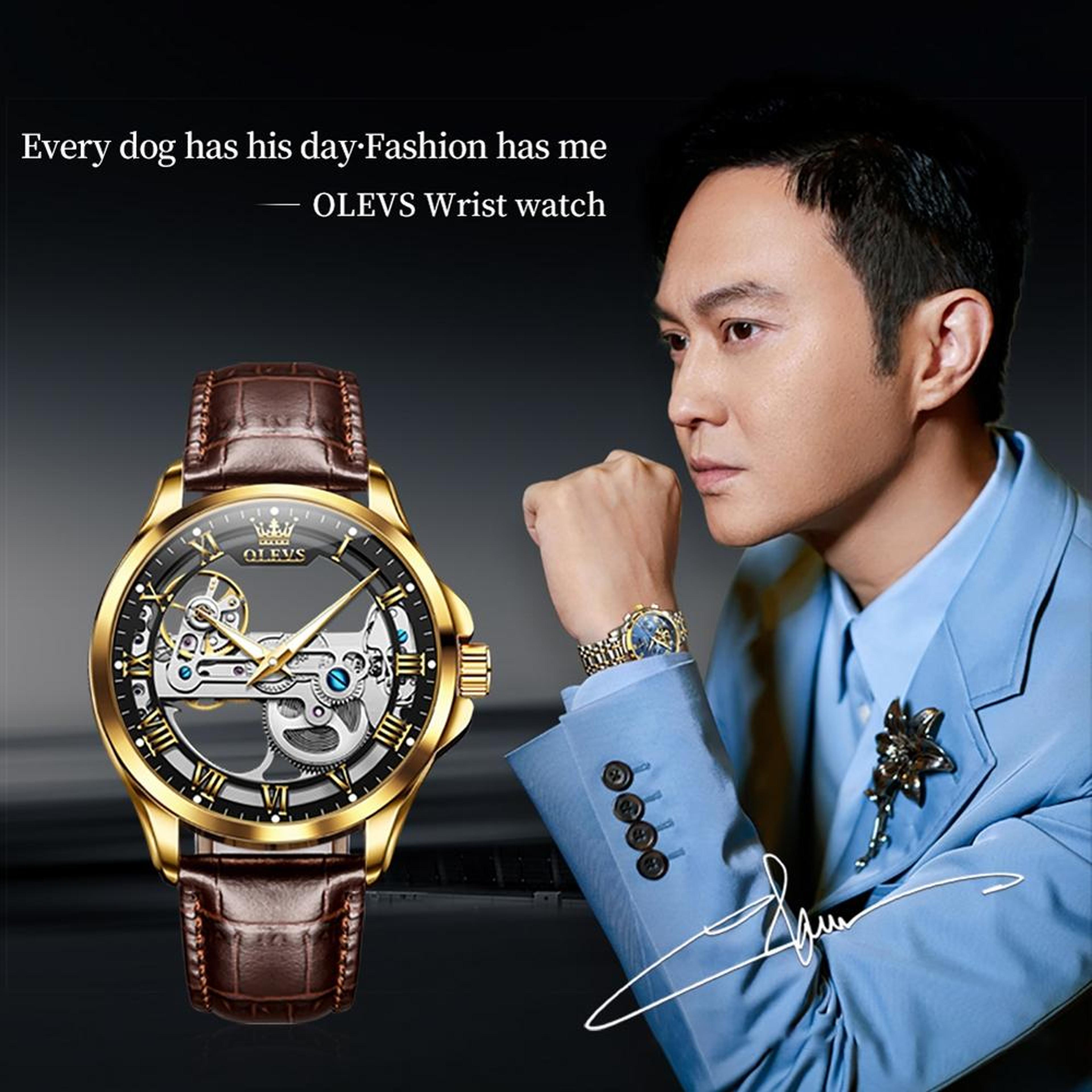 OLEVS 6661 Automatic Mechanical Watch Mens Leather Dress Watch Waterproof Luminous Timepiece 1