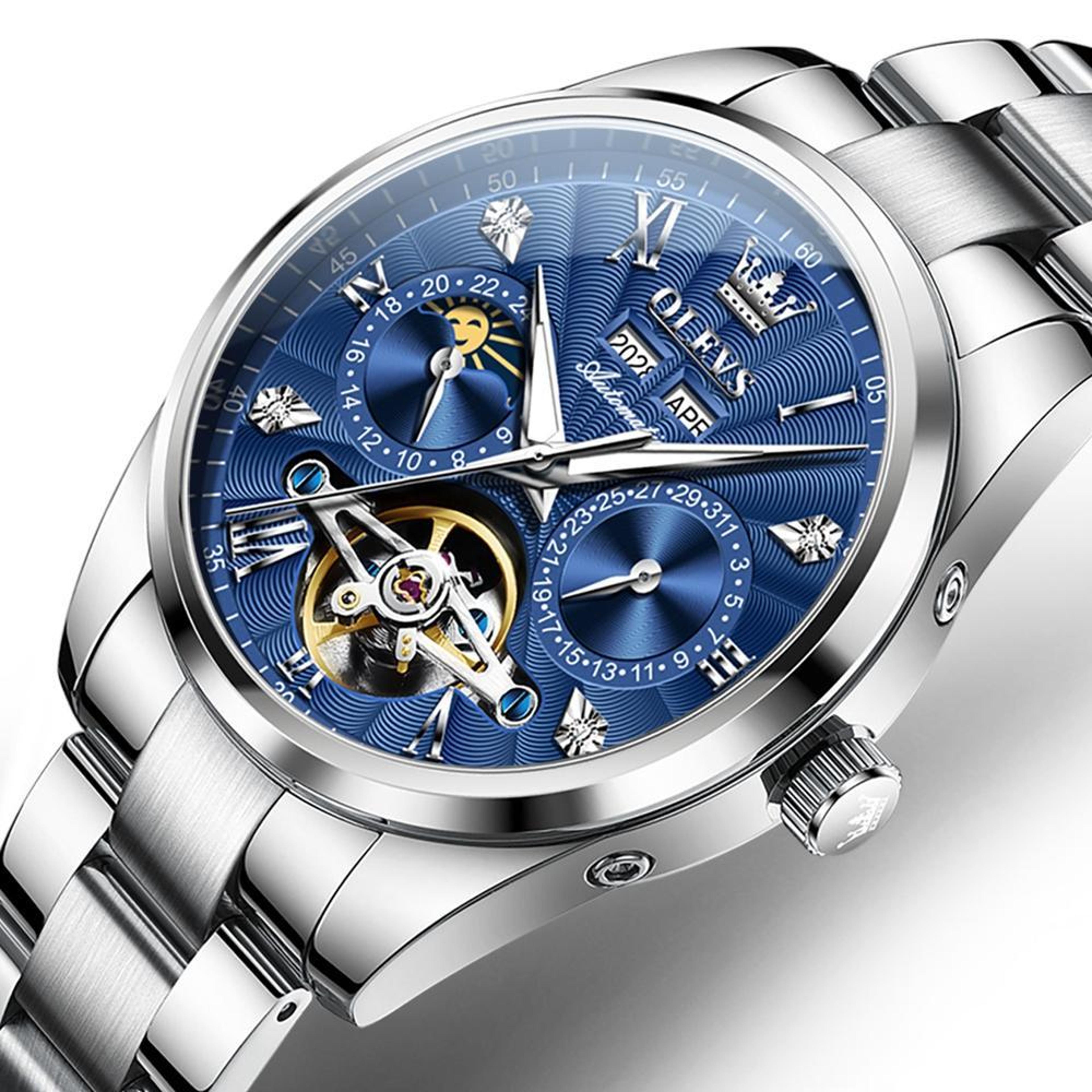 OLEVS 7028 Automatic Mechanical Watch For Men With Luminous Watch Dial And Leather Strap 2