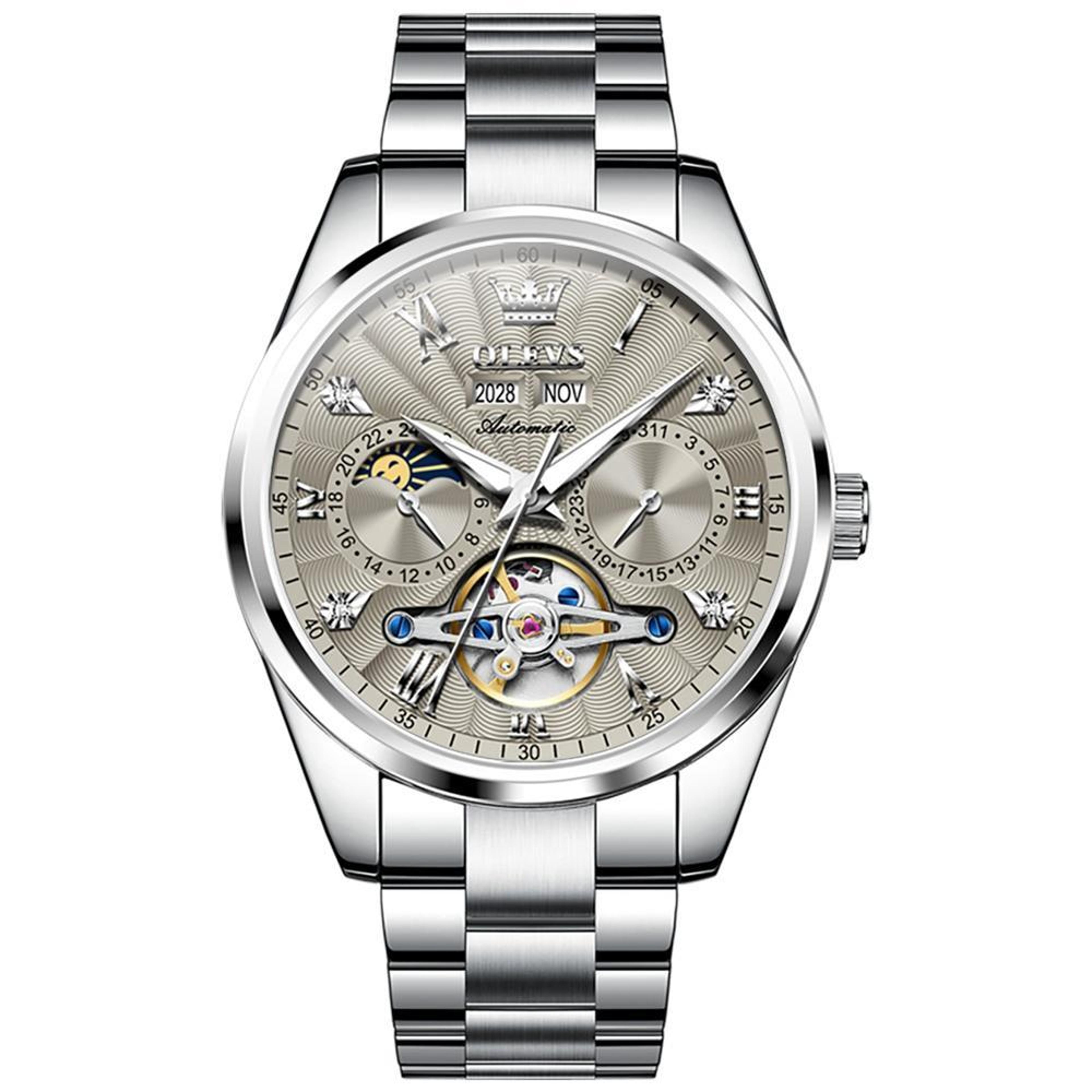 OLEVS 7028 Automatic Mechanical Watch For Men With Luminous Watch Dial And Leather Strap 3