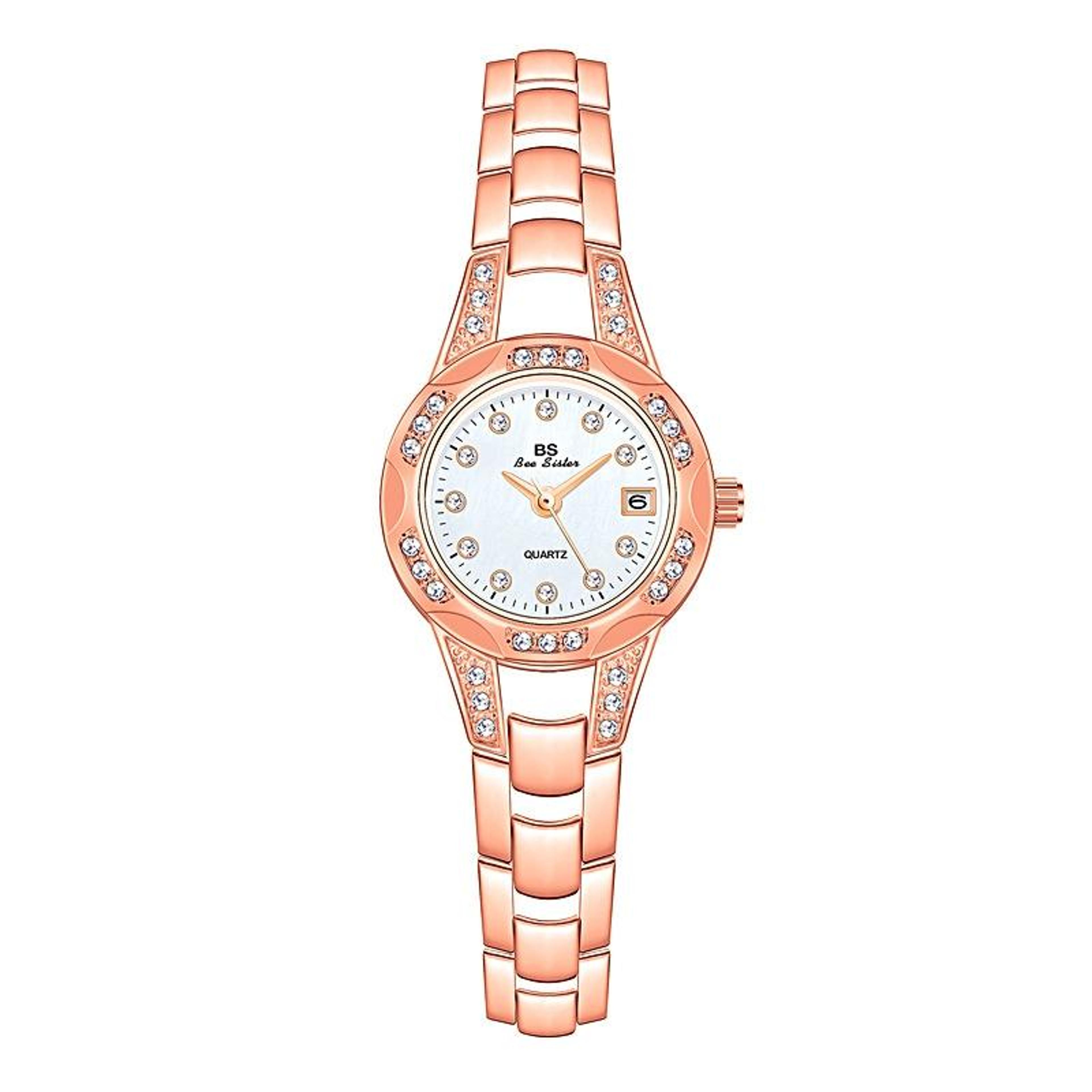 BS Bee Sister Ladies Diamond Watch Small Round Quartz Dress Watch With Calendar 6