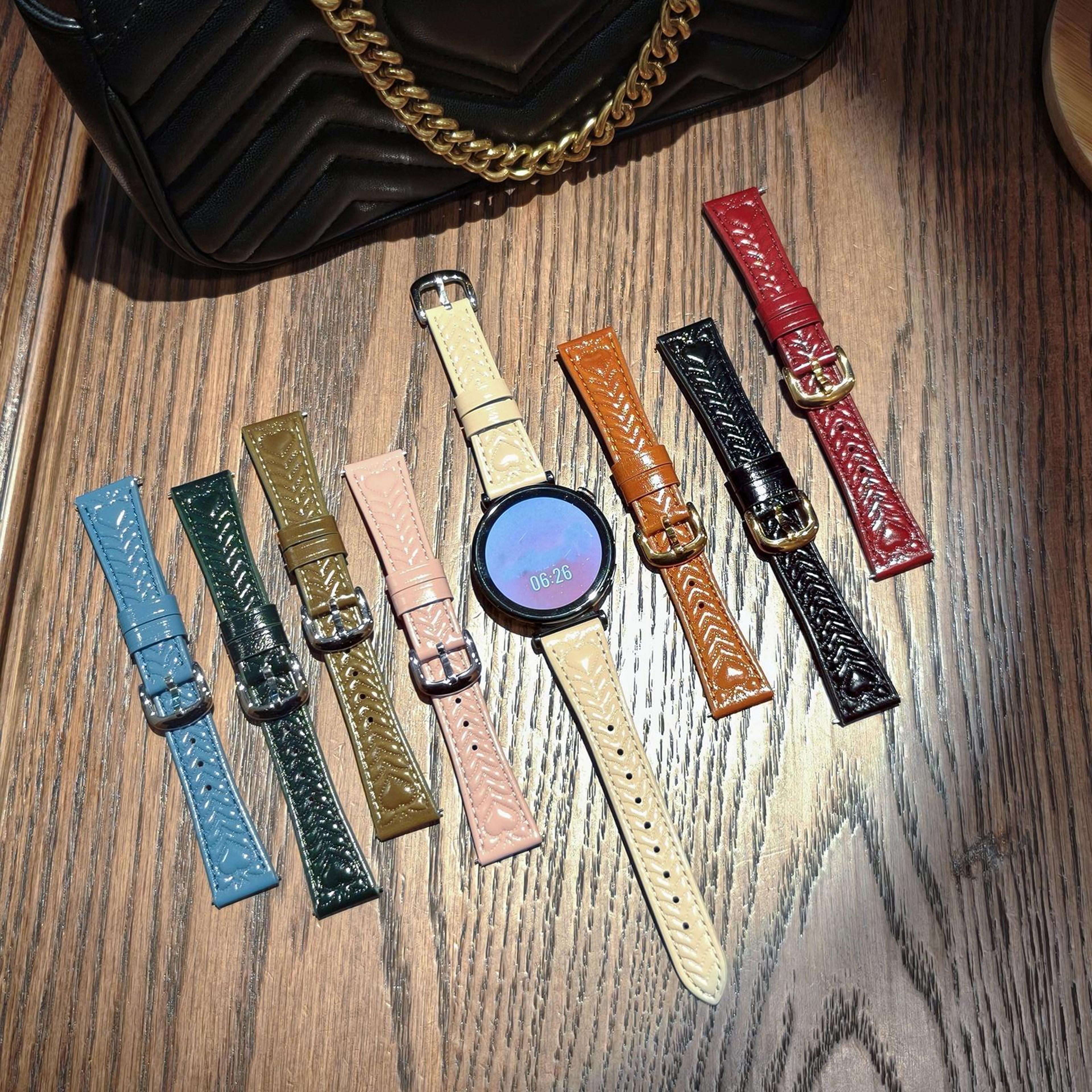 Heart Embossed Samsung Galaxy Watch3 45mm Band 22mm Leather Watch Band Replacement Strap 9