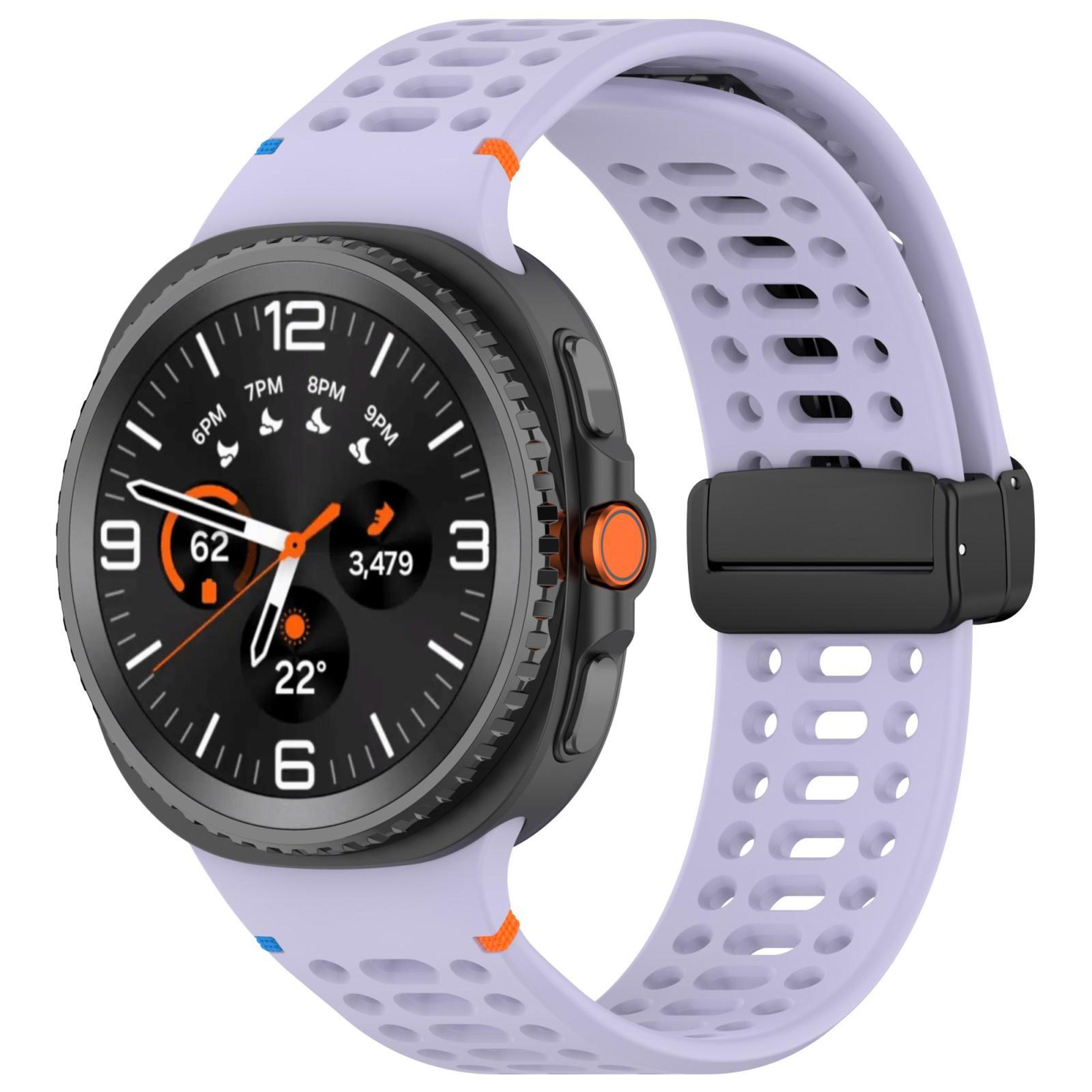 Samsung Galaxy Watch8 Magnetic Silicone Watch Band Breathable Stitched Replacement Strap With Black 14