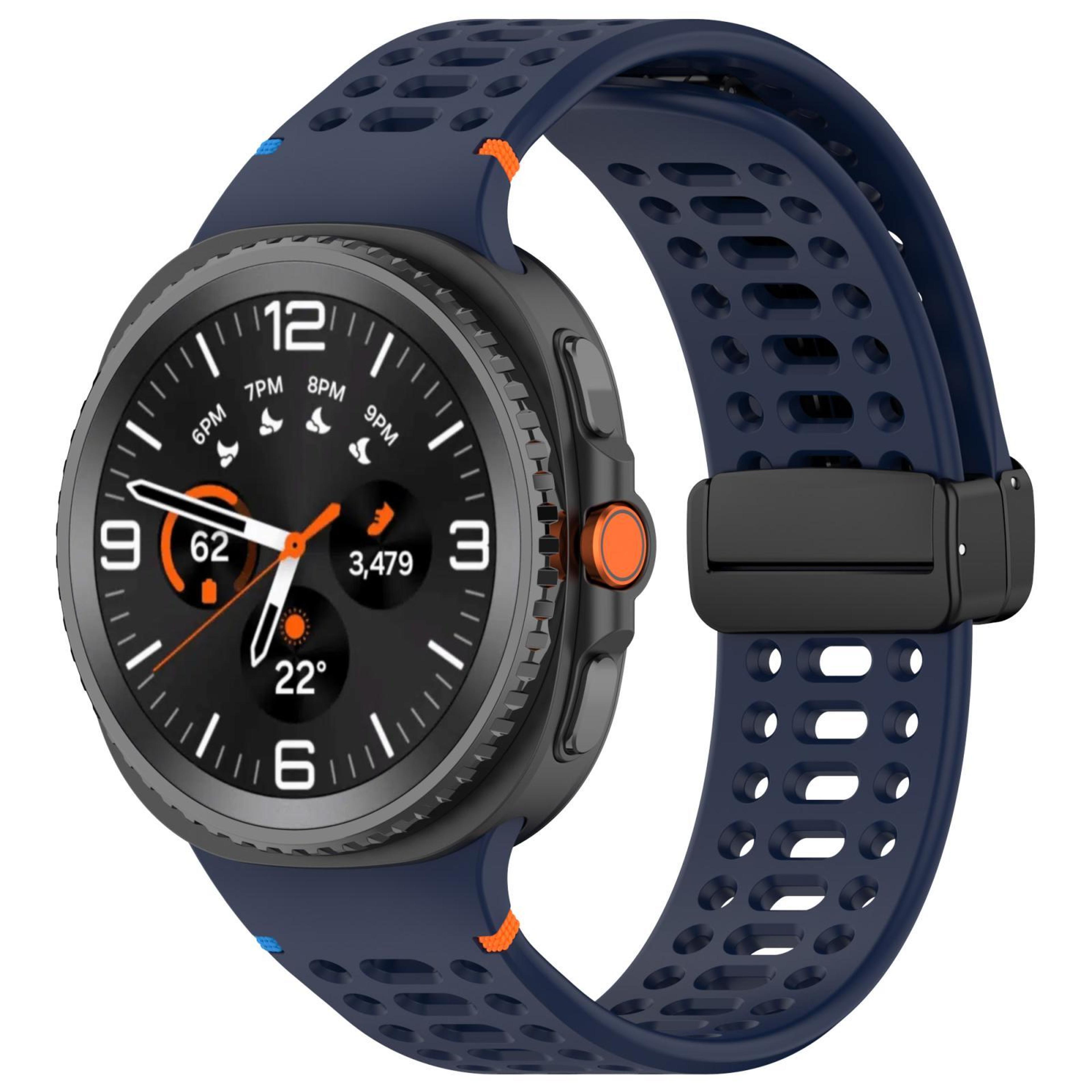 Samsung Galaxy Watch8 Magnetic Silicone Watch Band Breathable Stitched Replacement Strap With Black 16