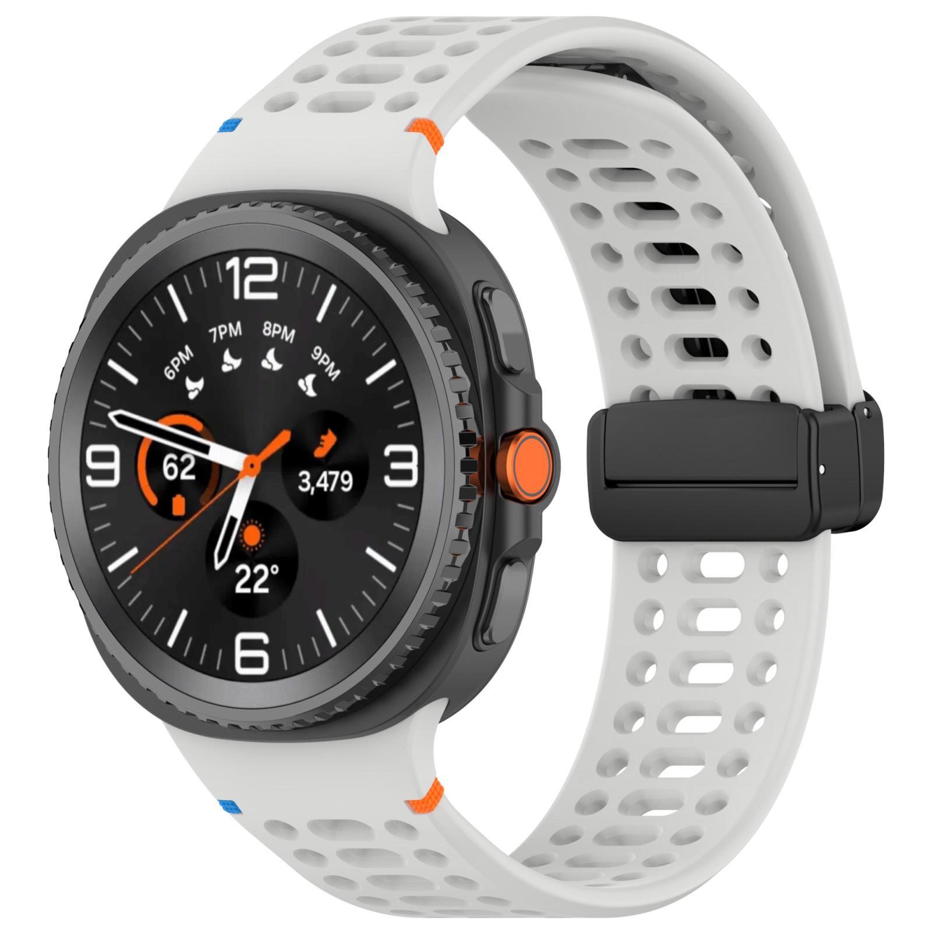 Samsung Galaxy Watch8 Magnetic Silicone Watch Band Breathable Stitched Replacement Strap With Black 17