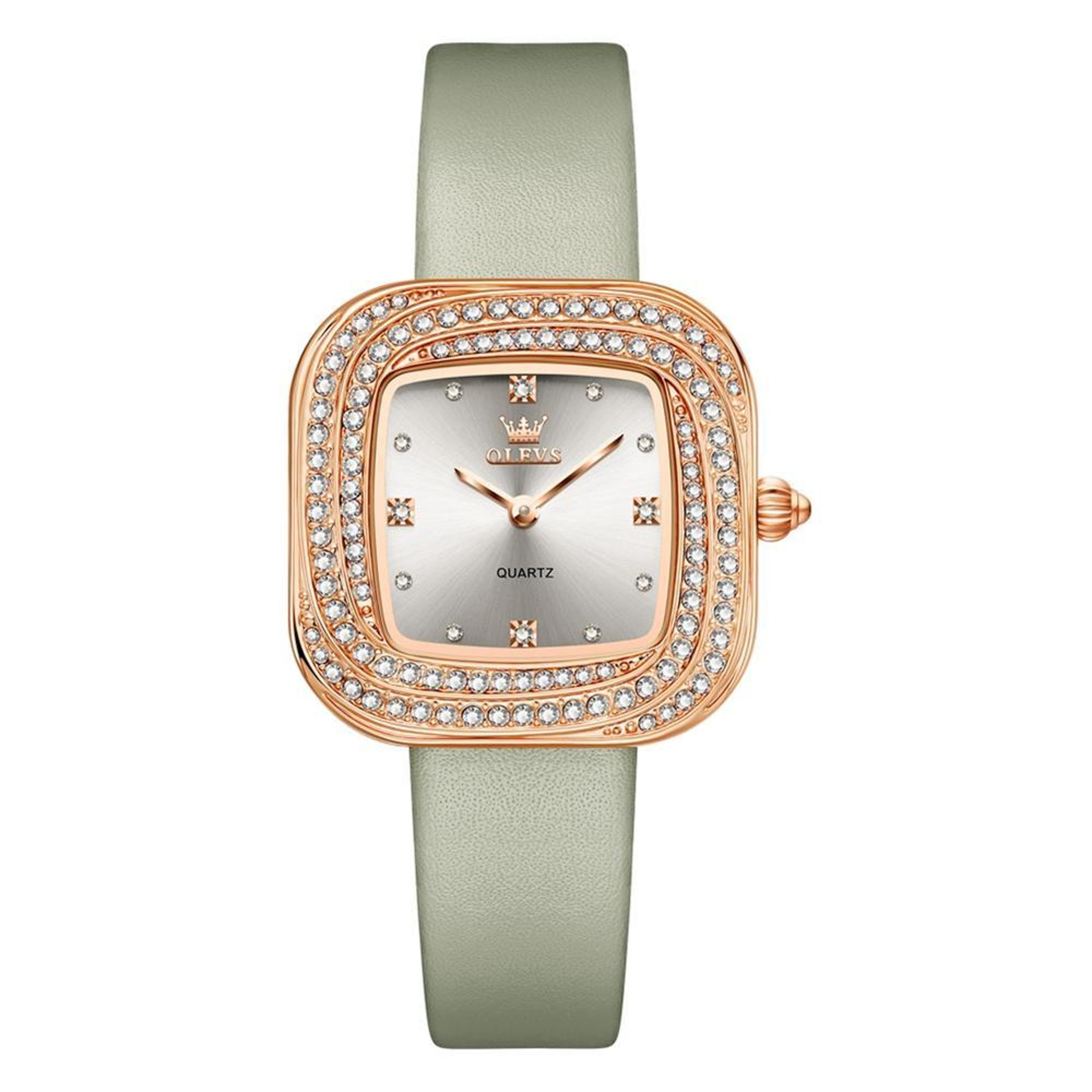 OLEVS 5512 Womens Quartz Watch Square Diamond Dress Watch With Leather Strap Waterproof 0