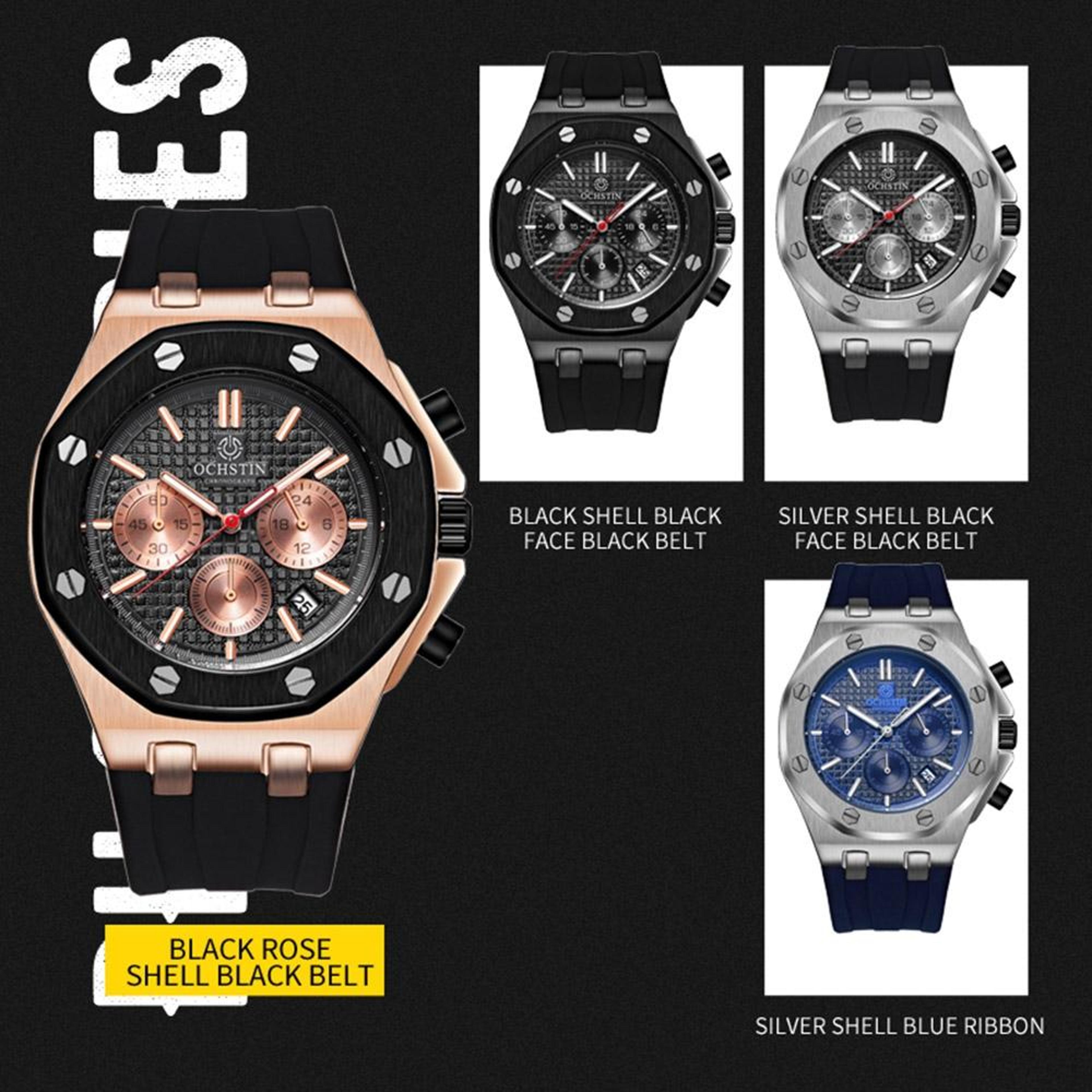 OCHSTIN 6100E Mens Quartz Watch Waterproof Multifunction Sports Business Watch With TPU Strap 3
