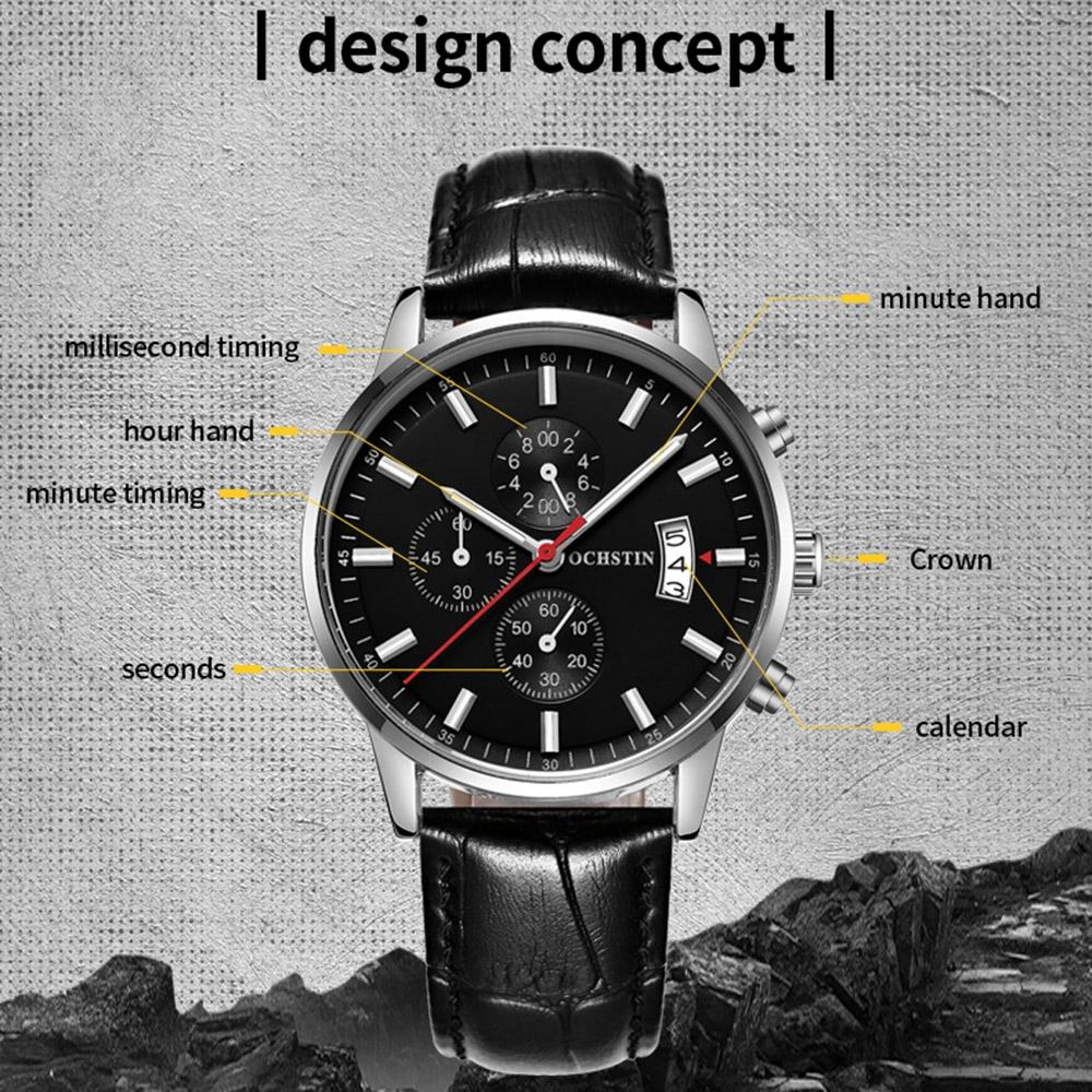 OCHSTIN 6084C Mens Quartz Watch Waterproof Luminous Leather Business Watch 4