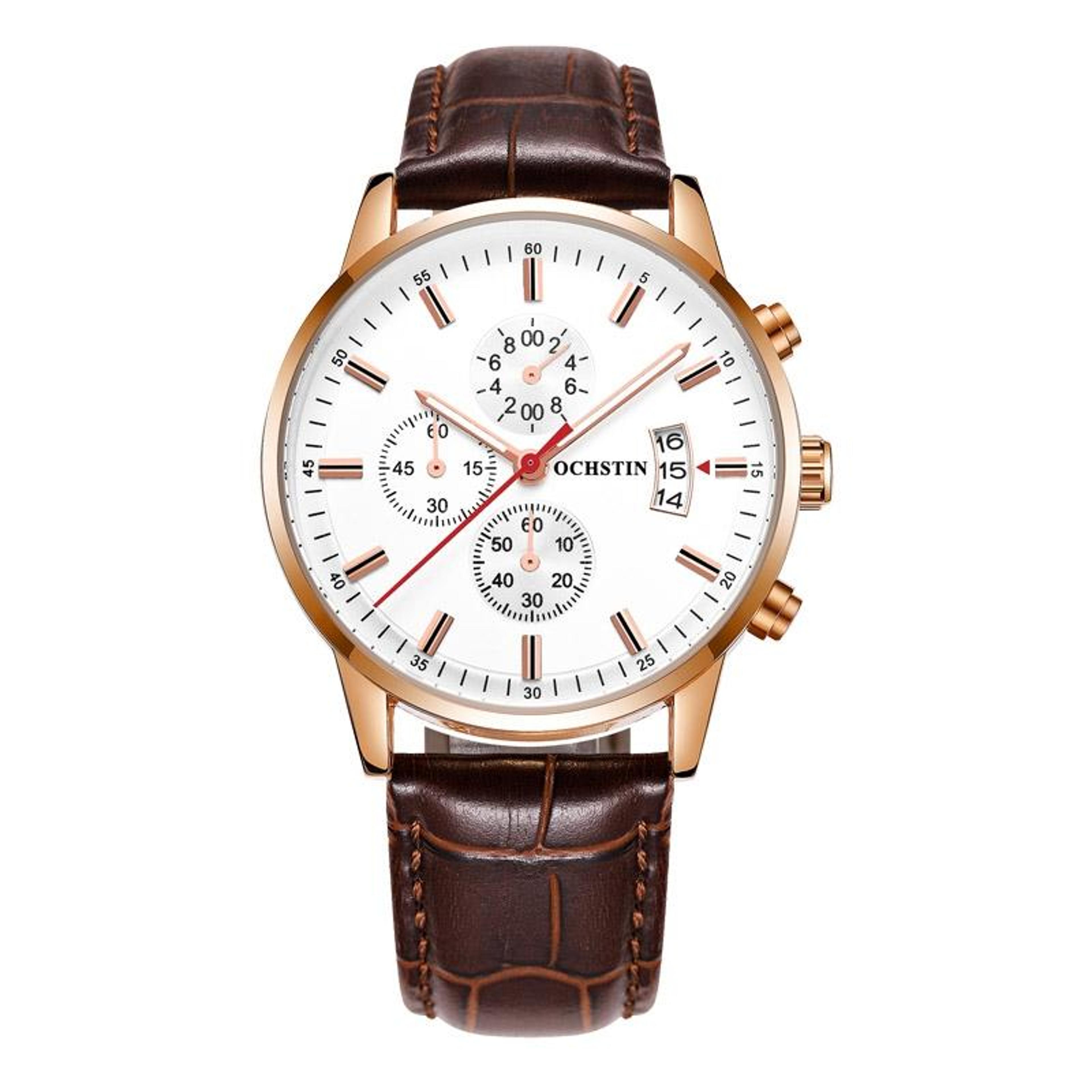 OCHSTIN 6084C Mens Quartz Watch Waterproof Luminous Leather Business Watch 9