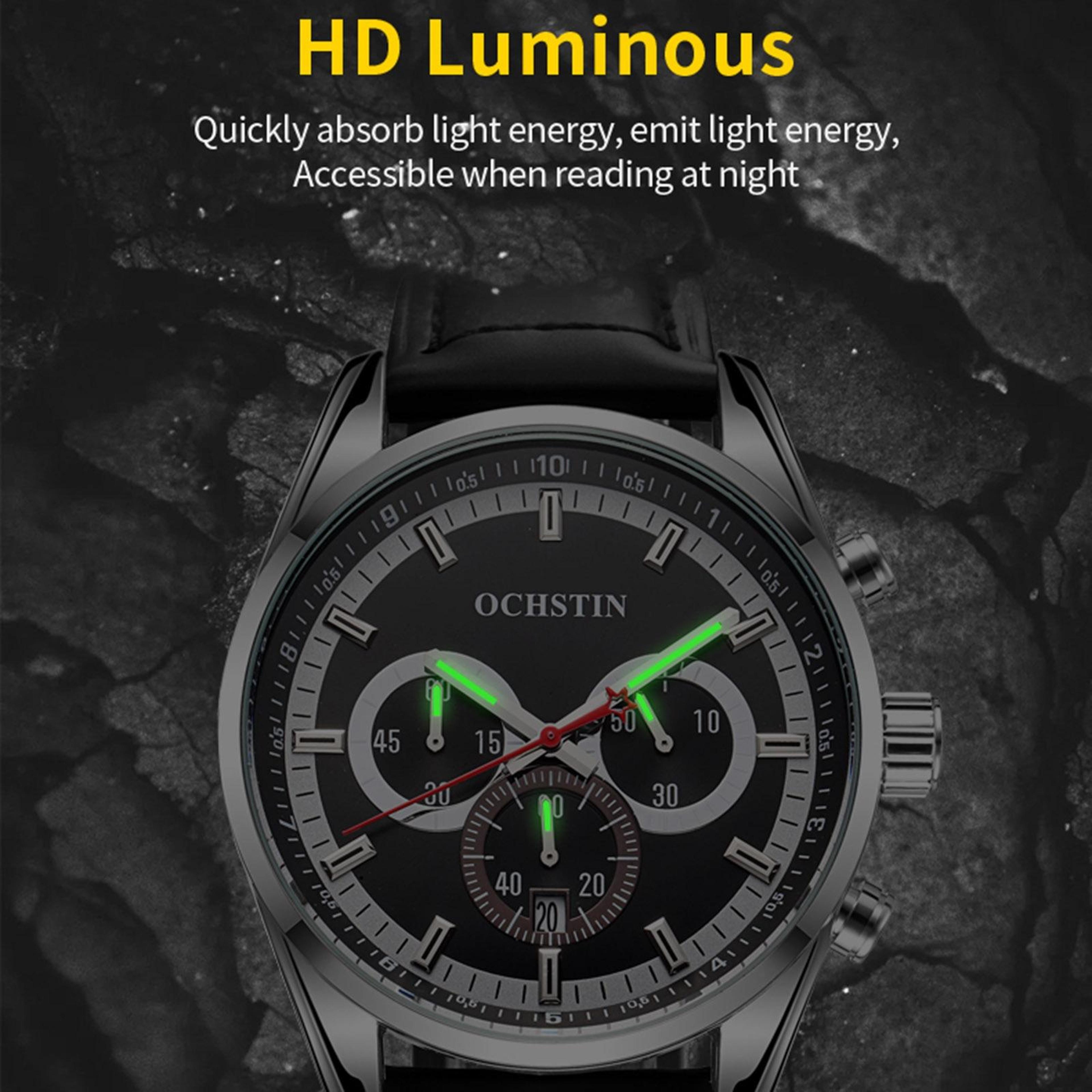Ochstin 6046A Mens Leather Watch Business Quartz Watch Waterproof Analog Wristwatch 5