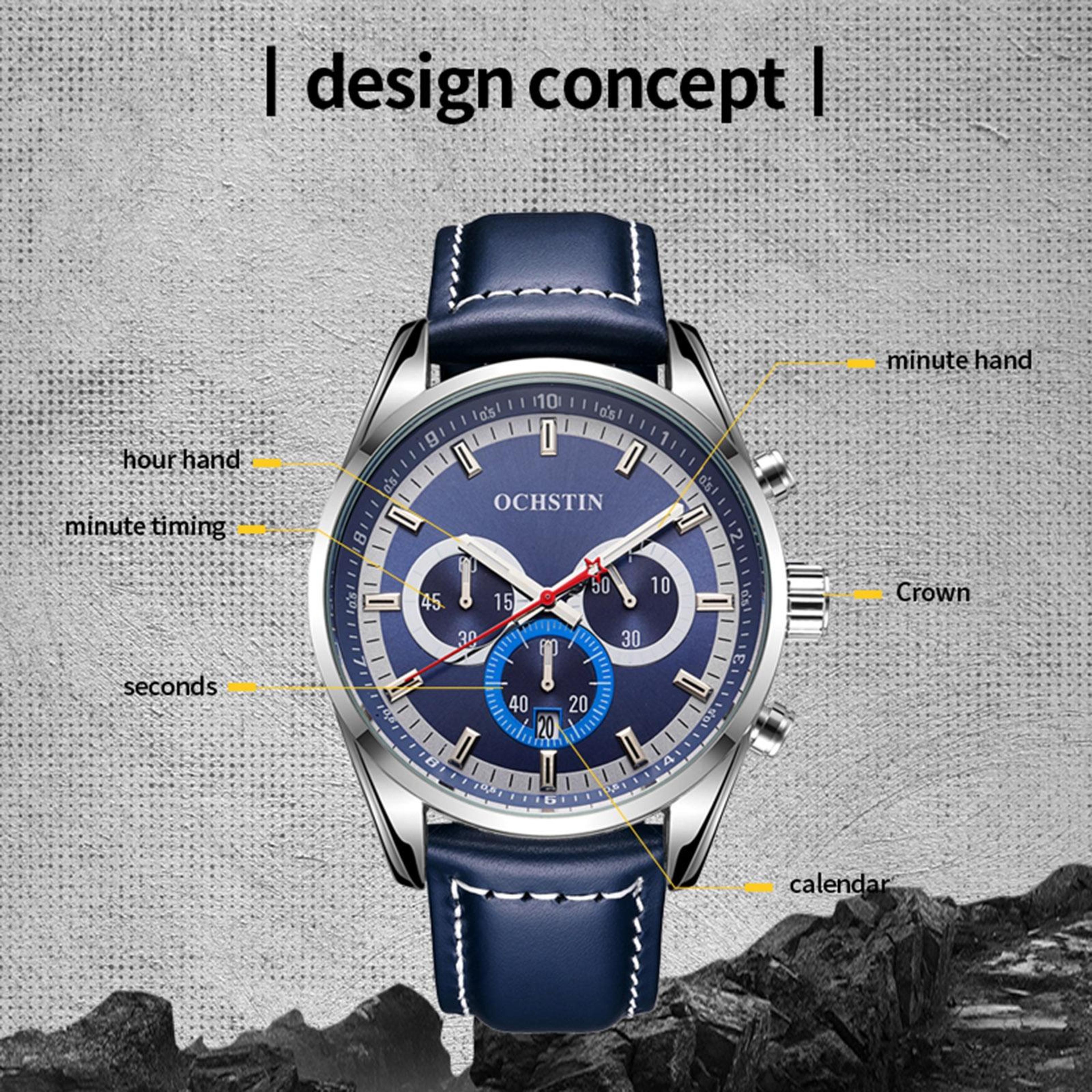 Ochstin 6046A Mens Leather Watch Business Quartz Watch Waterproof Analog Wristwatch 9