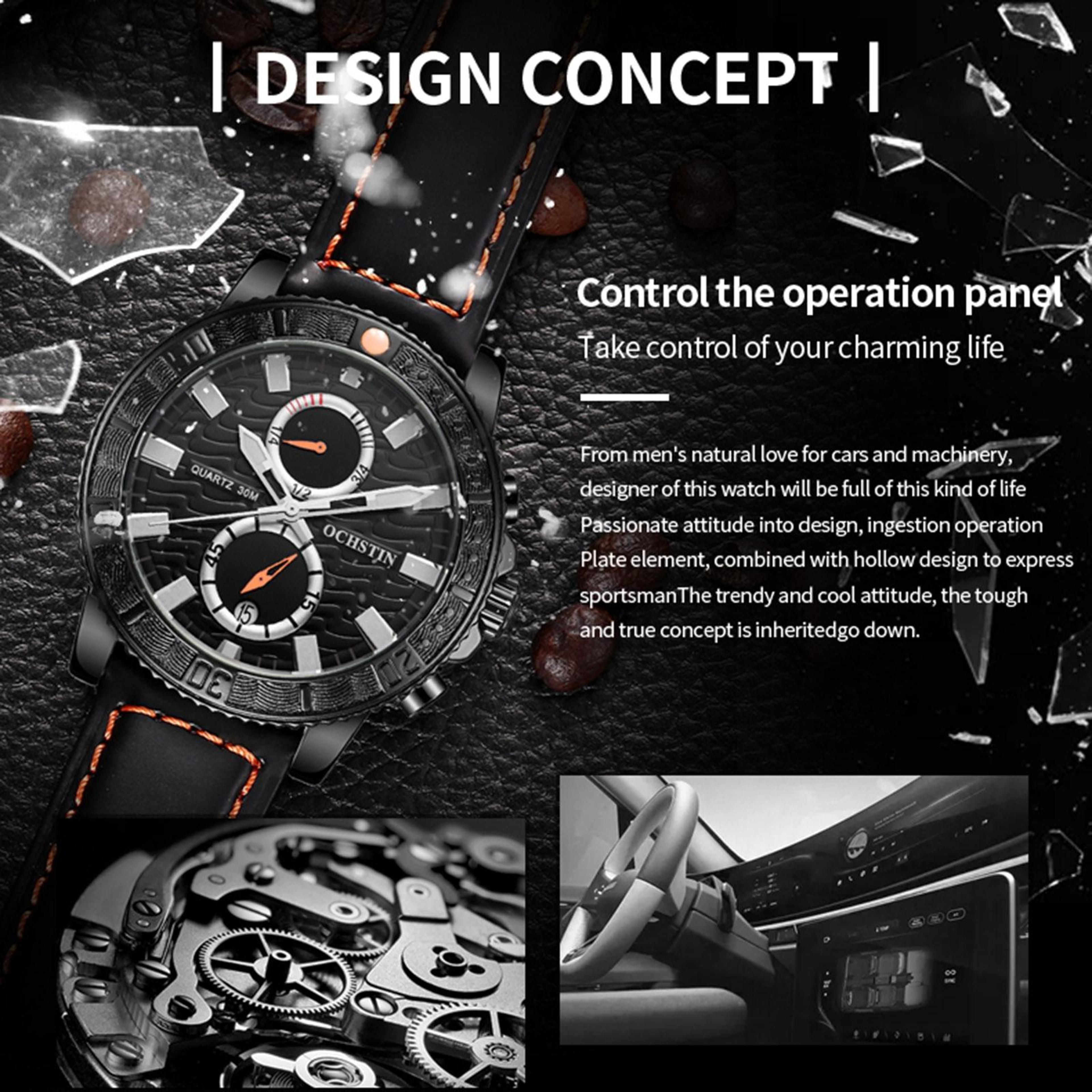 Ochstin 6045A Mens Quartz Watch Genuine Leather Business Watch With Luminous Display 5