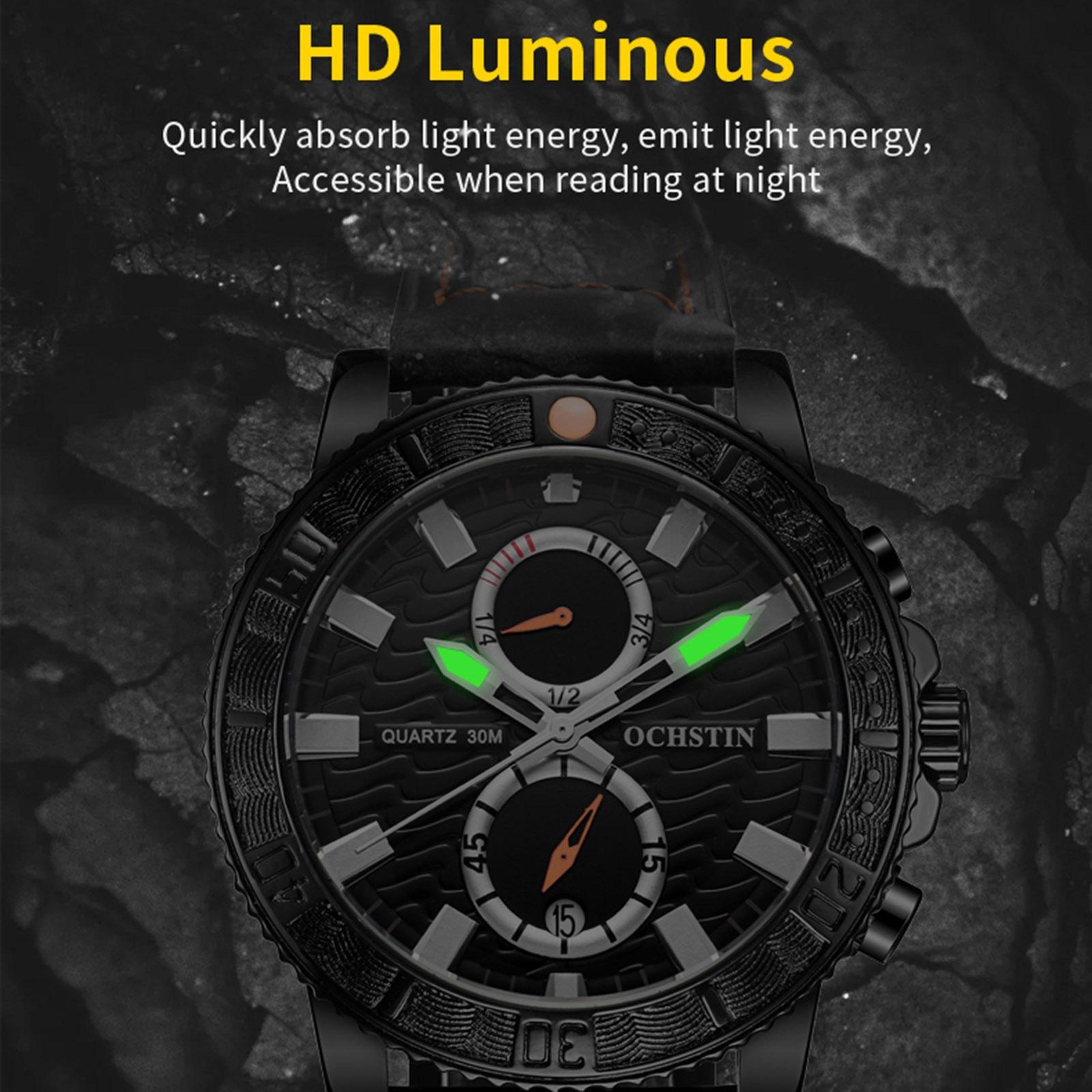 Ochstin 6045A Mens Quartz Watch Genuine Leather Business Watch With Luminous Display 6