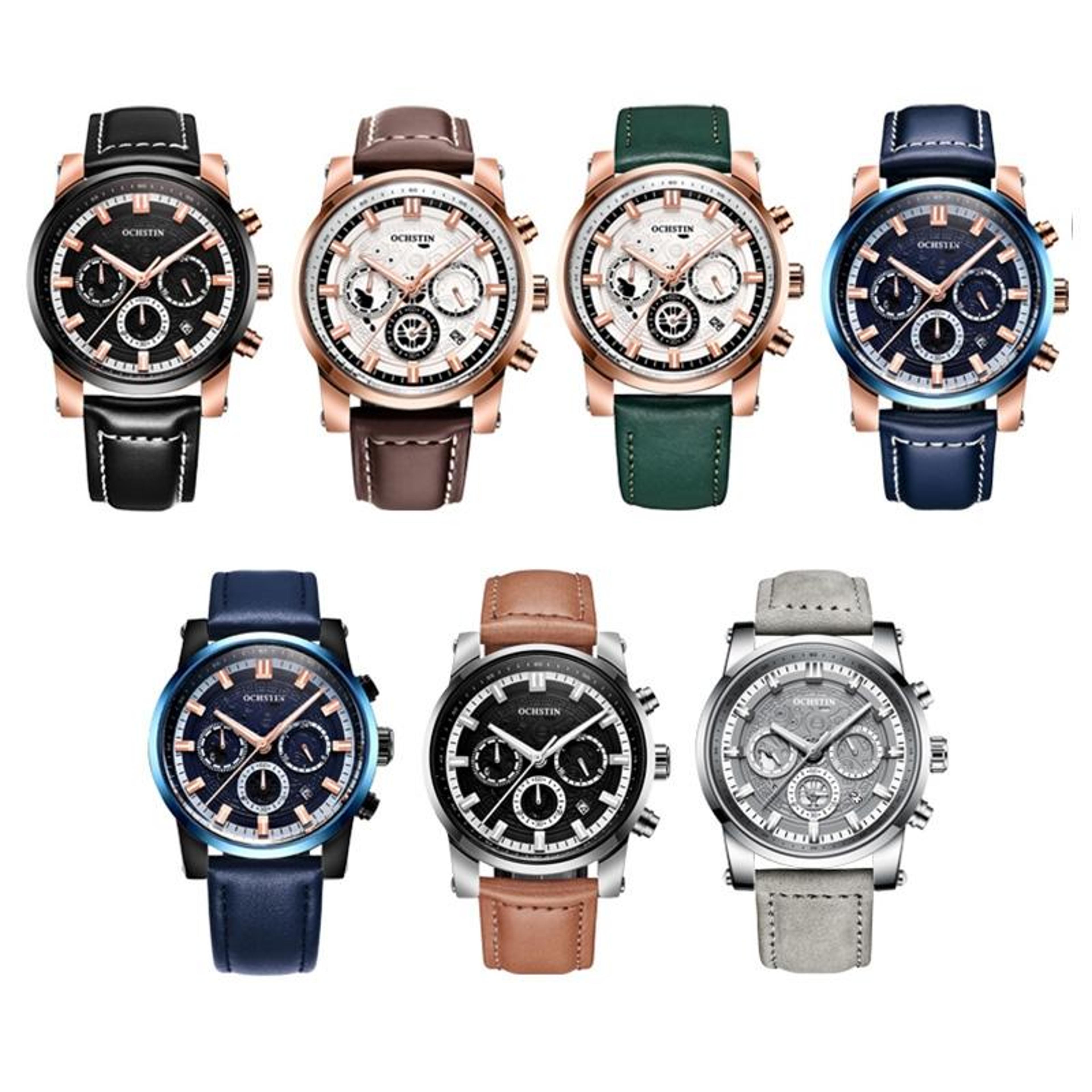 Ochstin 5111B Business Quartz Watch Waterproof Leather Strap Watch With Luminous Multifunction Dial 2