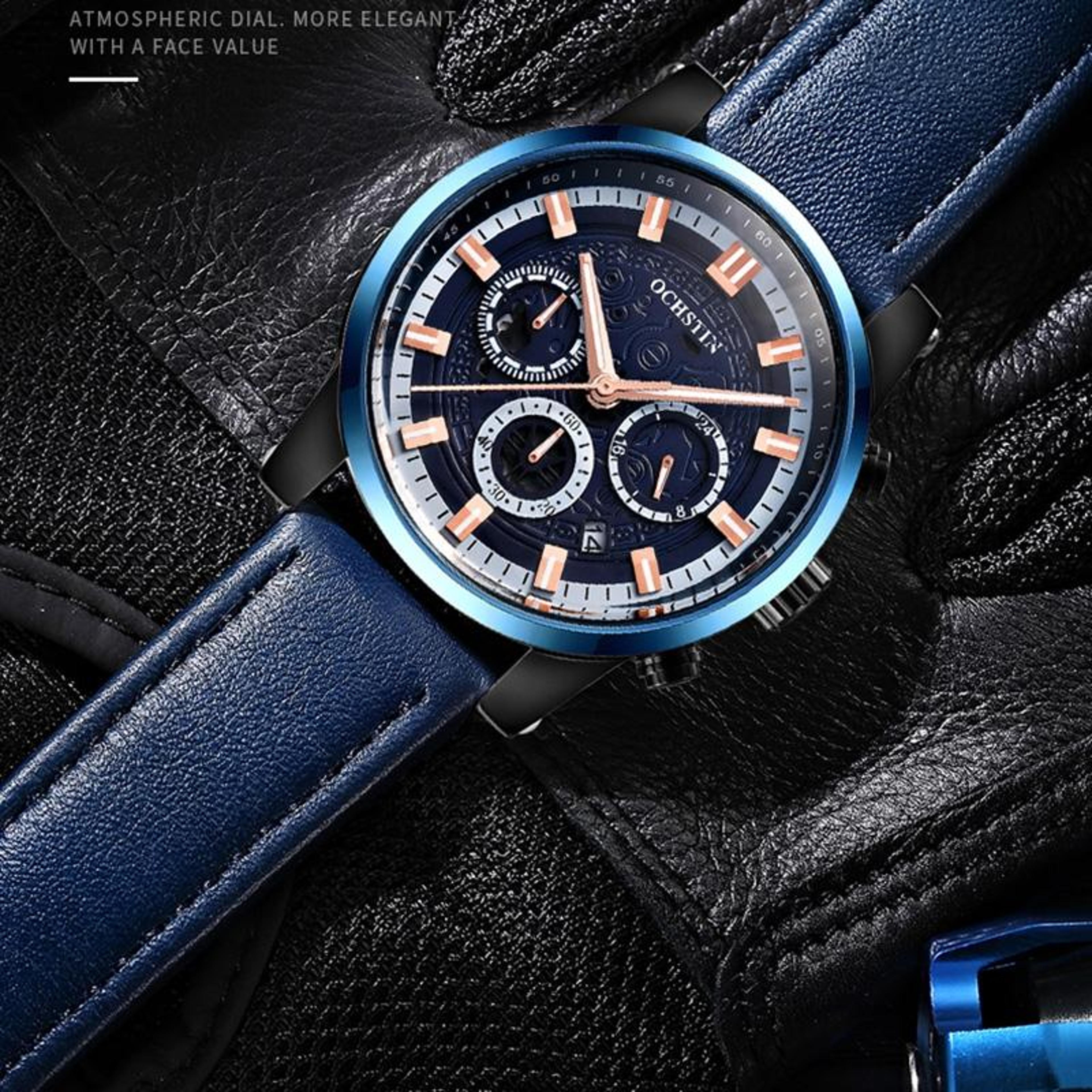 Ochstin 5111B Business Quartz Watch Waterproof Leather Strap Watch With Luminous Multifunction Dial 14