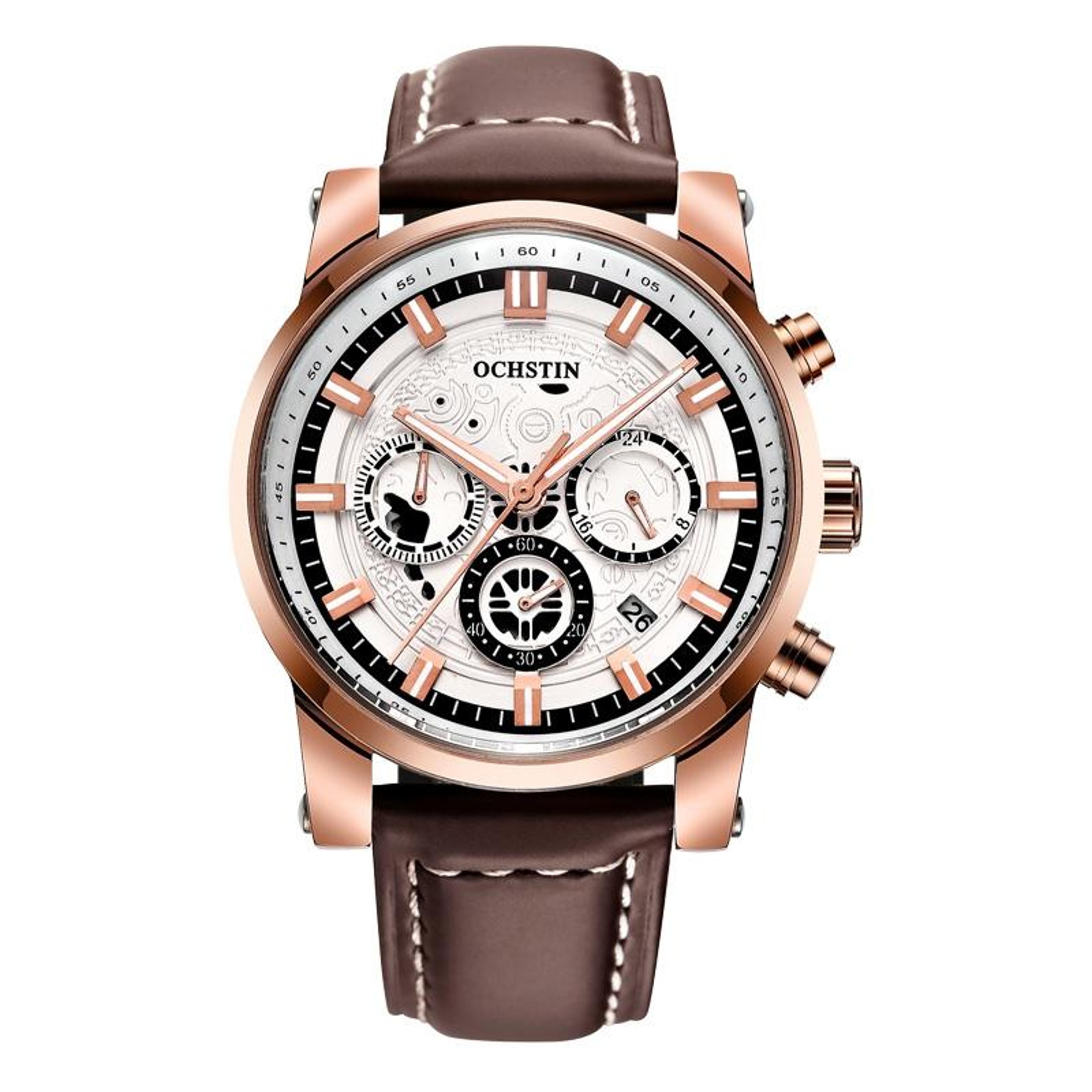 Ochstin 5111B Business Quartz Watch Waterproof Leather Strap Watch With Luminous Multifunction Dial 5