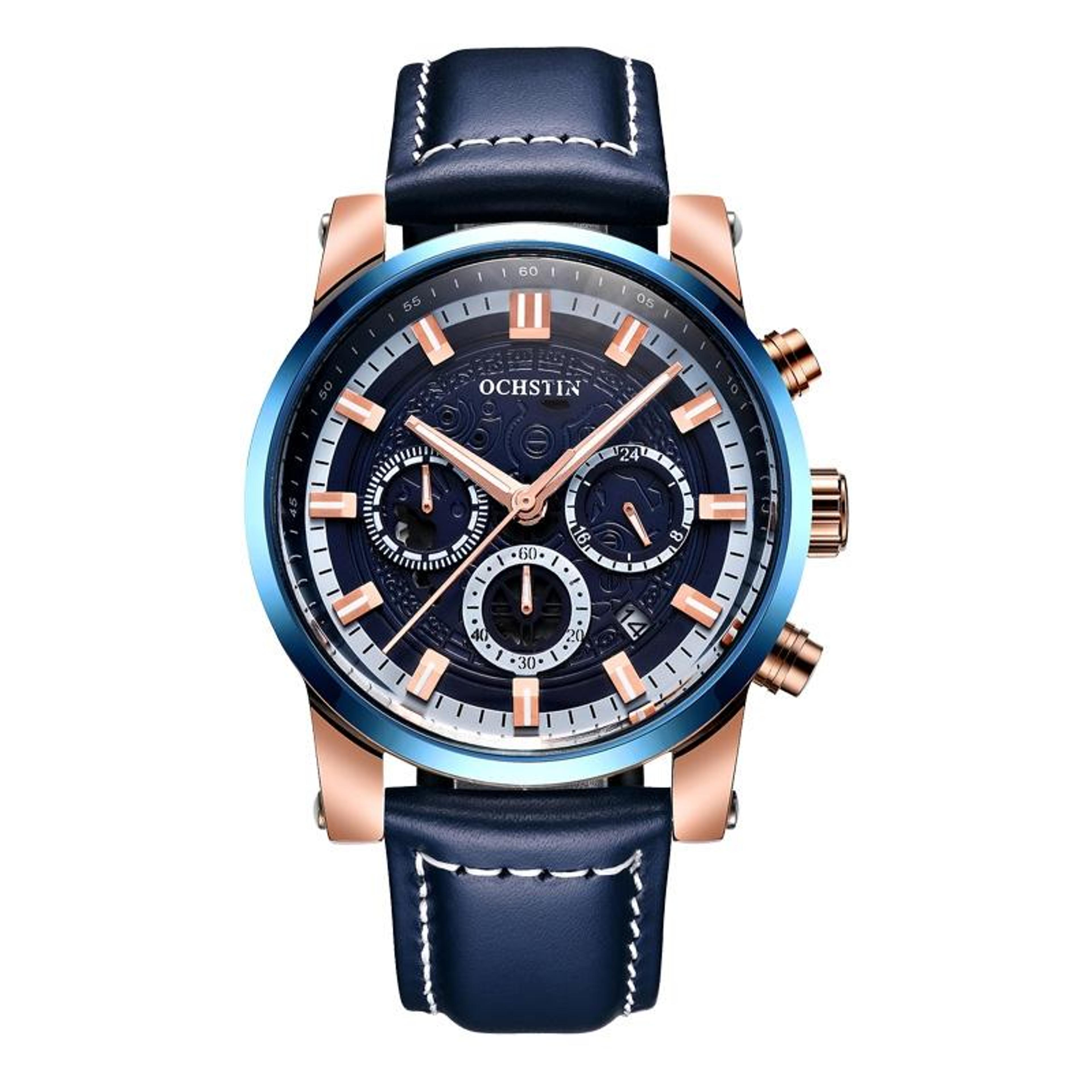 Ochstin 5111B Business Quartz Watch Waterproof Leather Strap Watch With Luminous Multifunction Dial 9