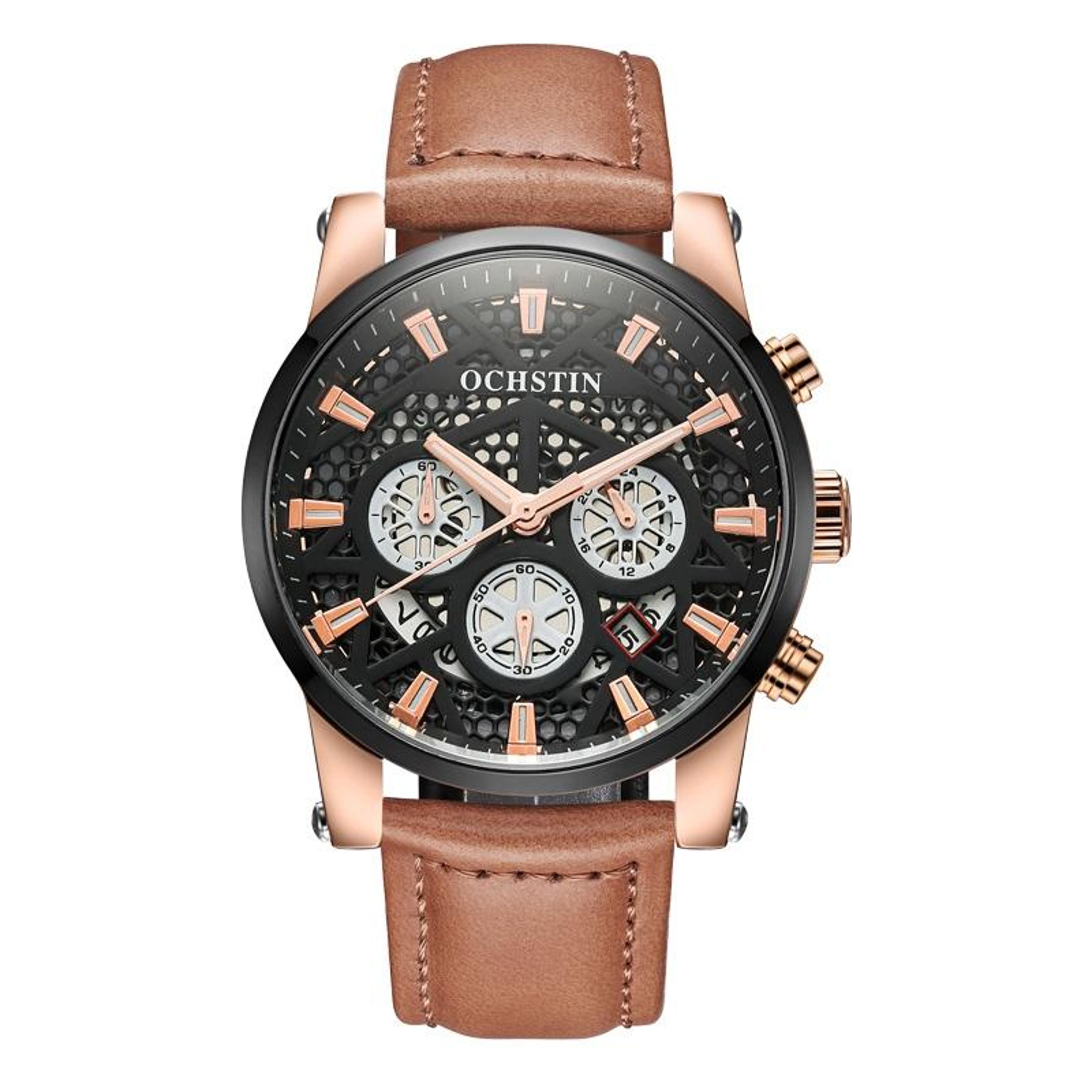 Ochstin 5052B Business Quartz Watch Waterproof Genuine Leather Mens Dress Watch 11