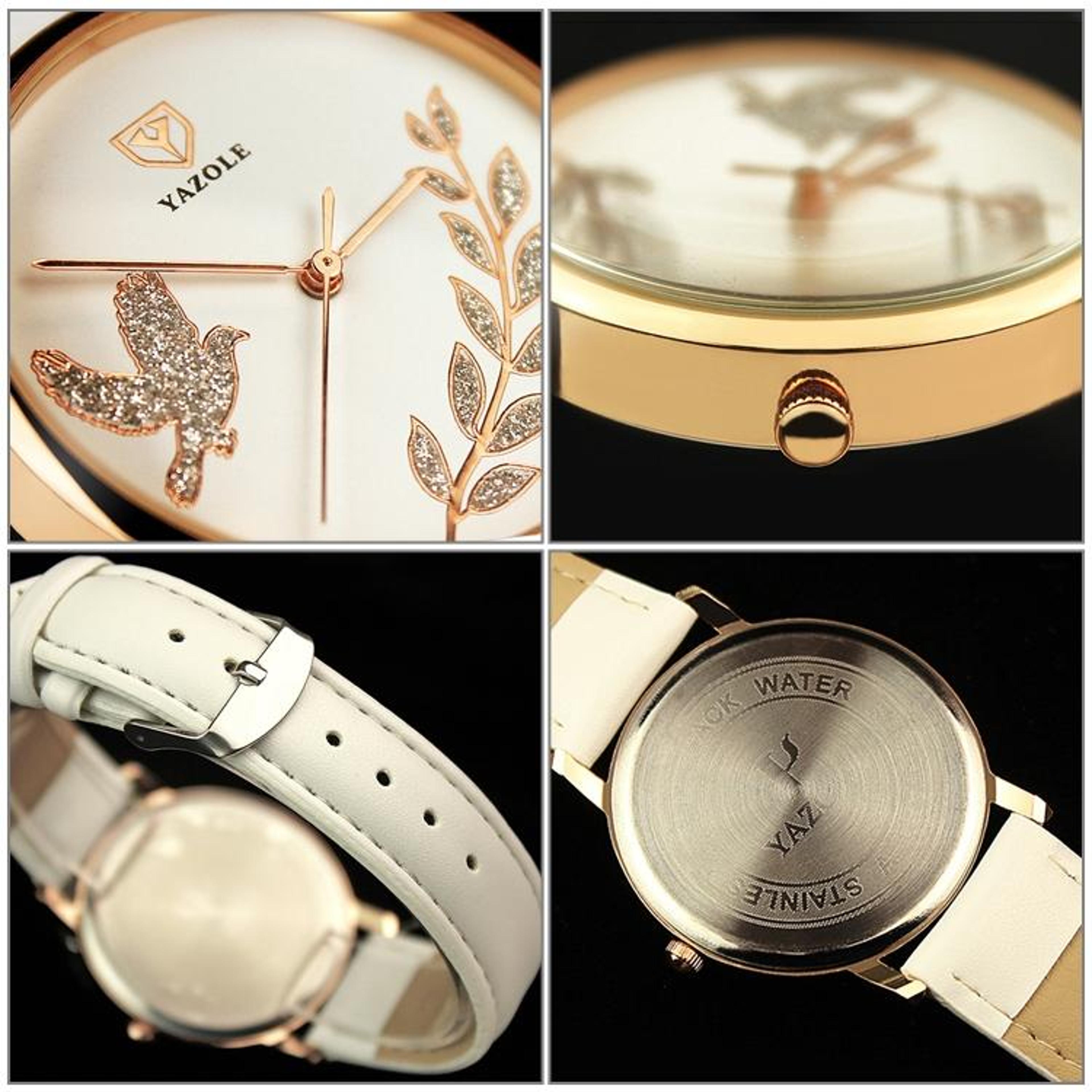 YAZOLE 360 Womens Leather Watch Dove Of Peace Diamond Quartz Wrist Watch 9