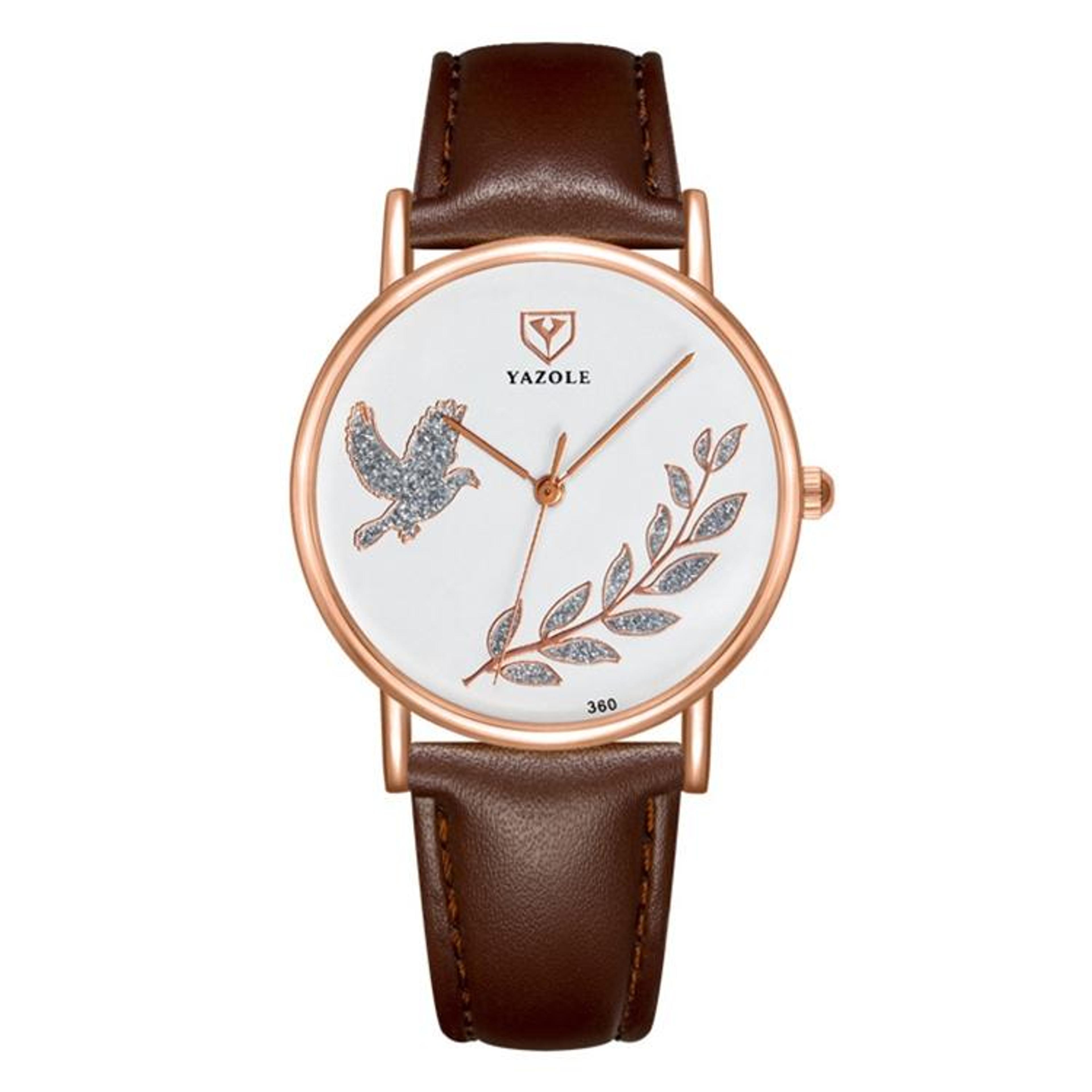 YAZOLE 360 Womens Leather Watch Dove Of Peace Diamond Quartz Wrist Watch 1