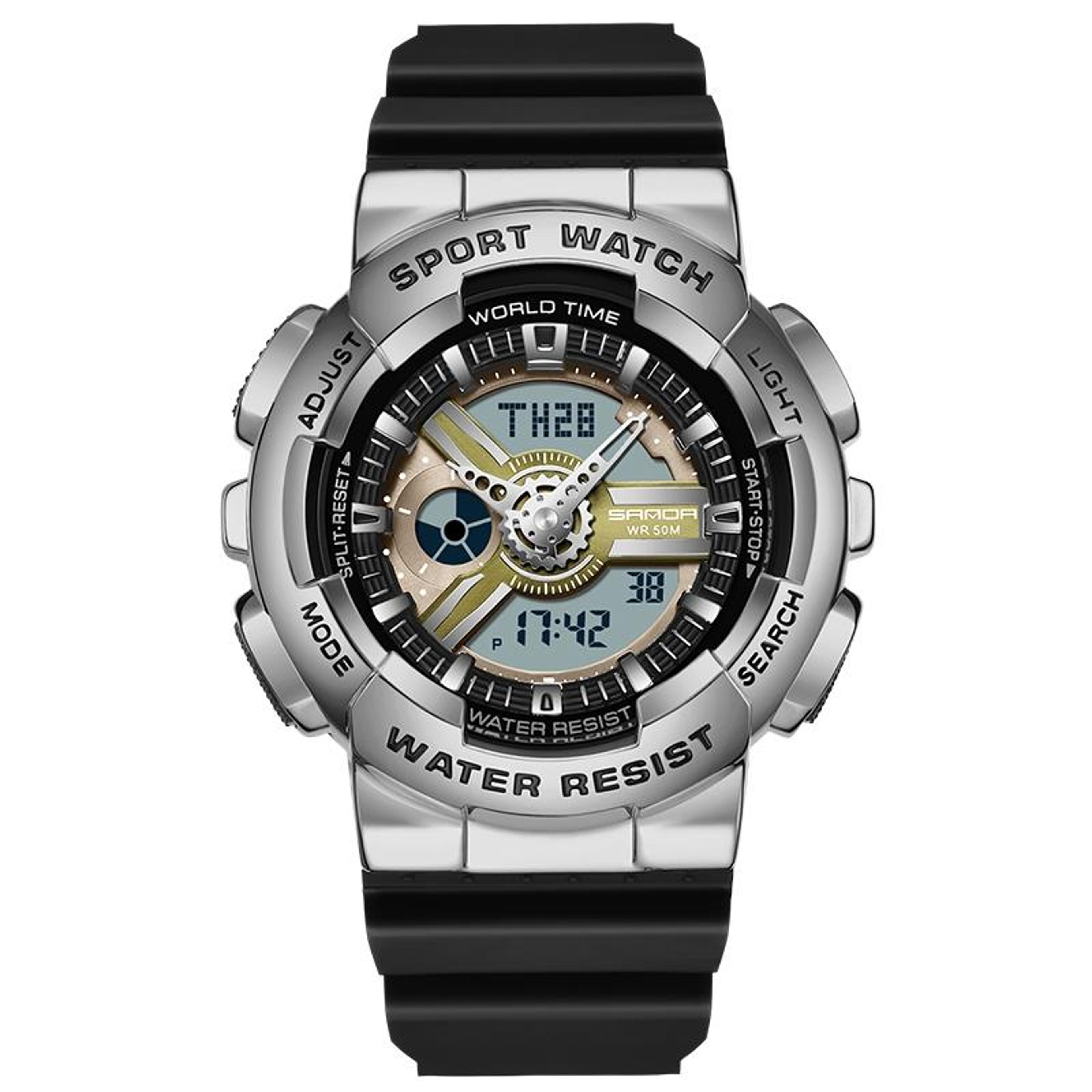 SANDA 3137 Digital Sports Watch Waterproof Dual Display Luminous TPU Strap Watch 9