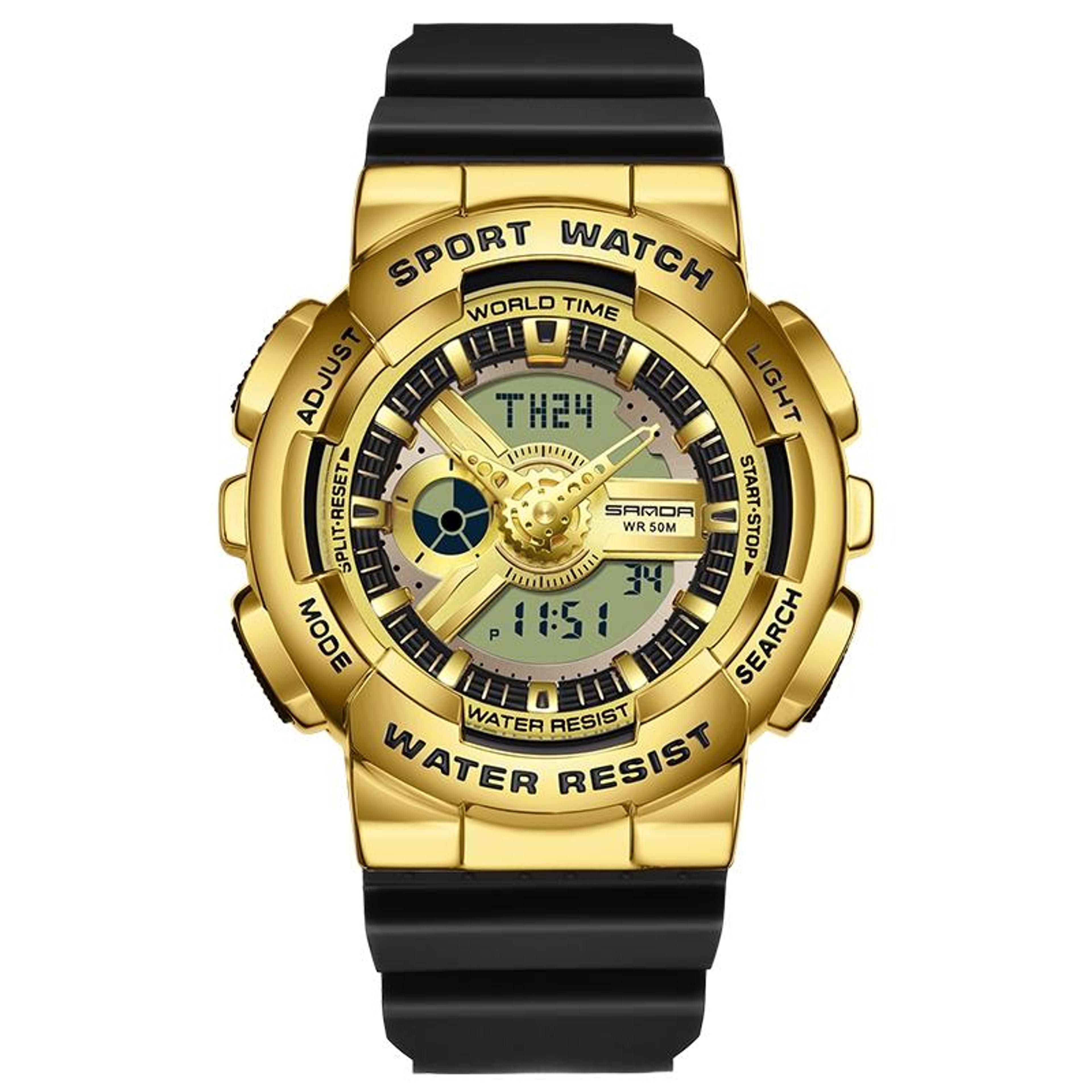SANDA 3137 Digital Sports Watch Waterproof Dual Display Luminous TPU Strap Watch 5
