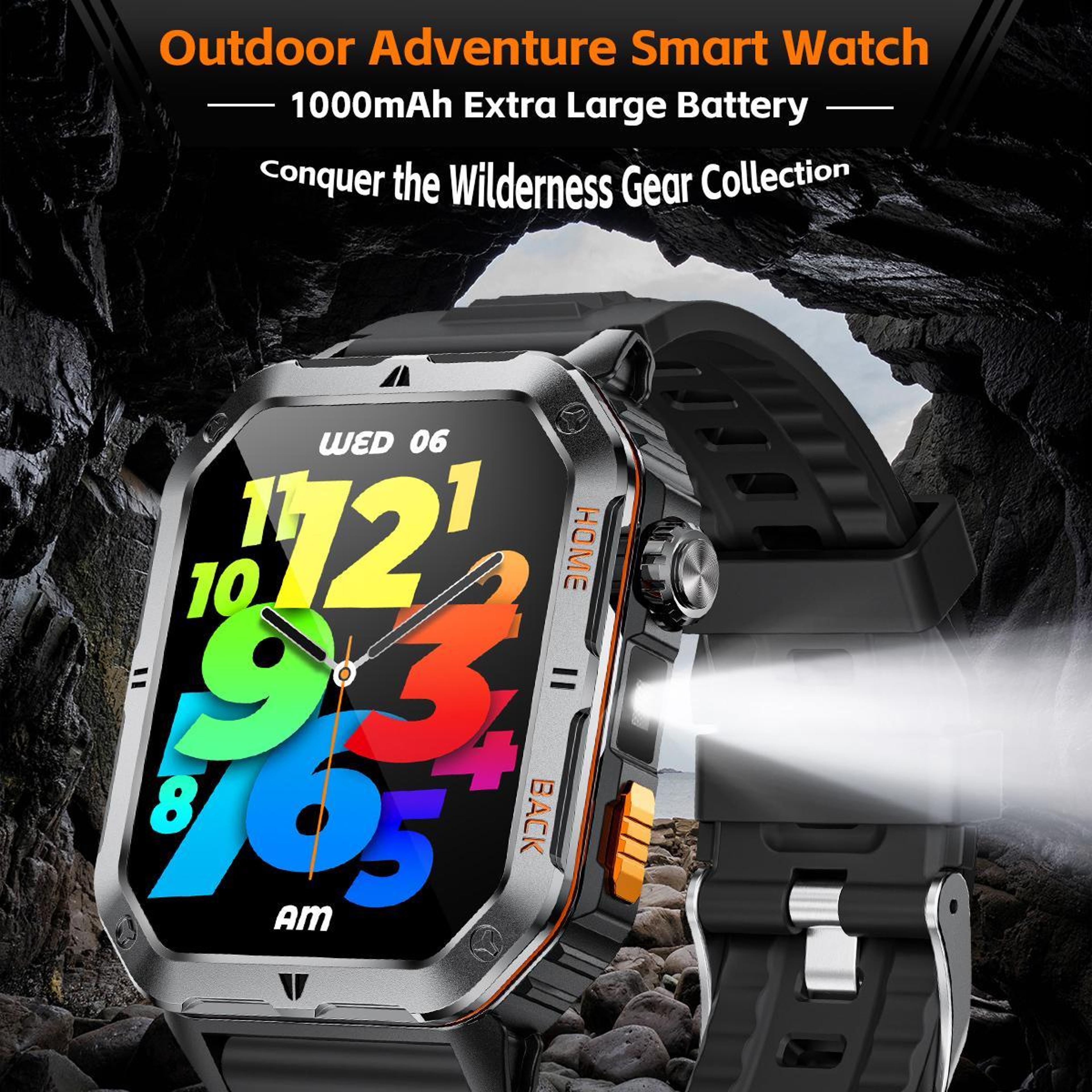 MT62 Outdoor Smart Watch 201 Inch IPS Display 1000mAh Battery Bluetooth Fitness Watch With Flashlig 4