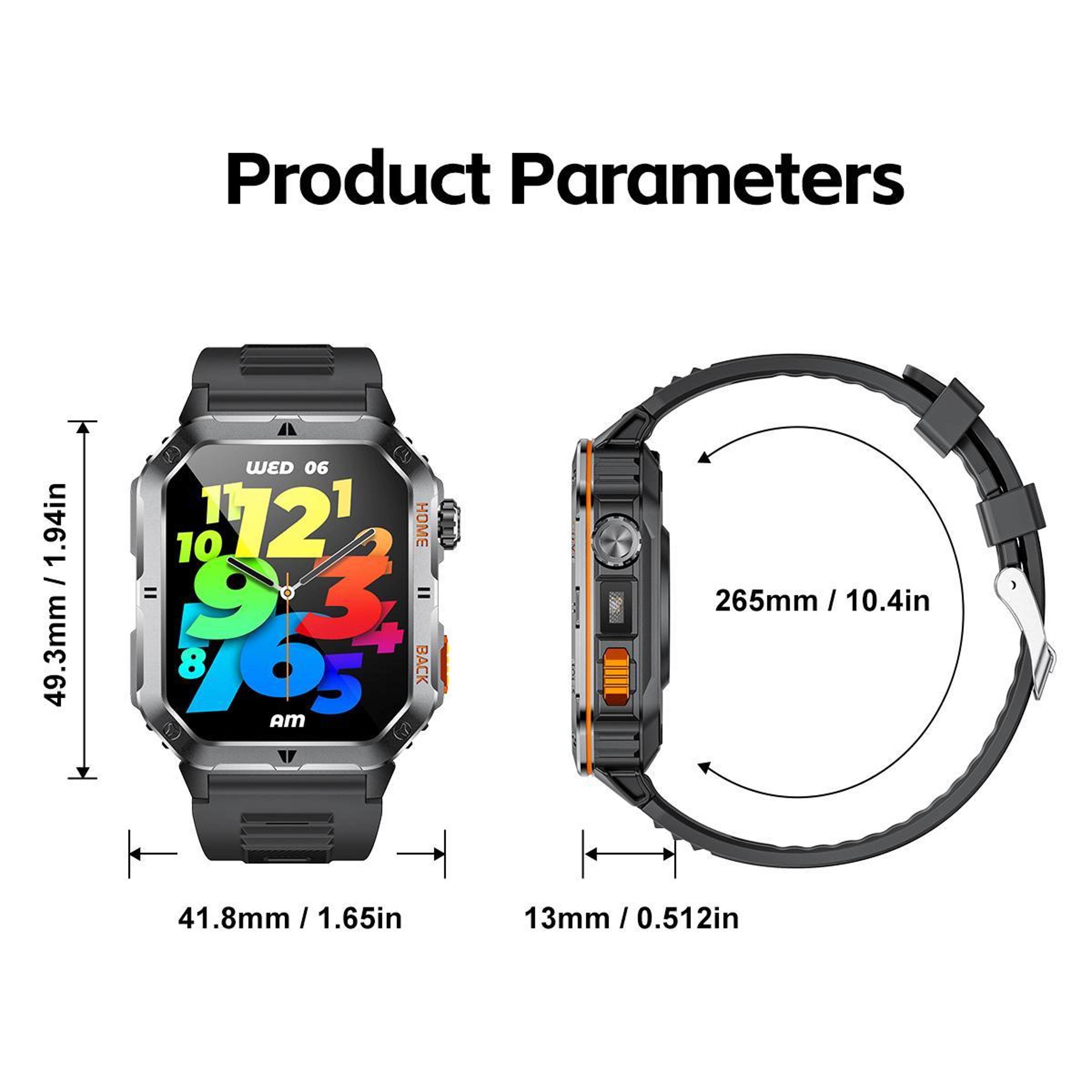 MT62 Outdoor Smart Watch 201 Inch IPS Display 1000mAh Battery Bluetooth Fitness Watch With Flashlig 6