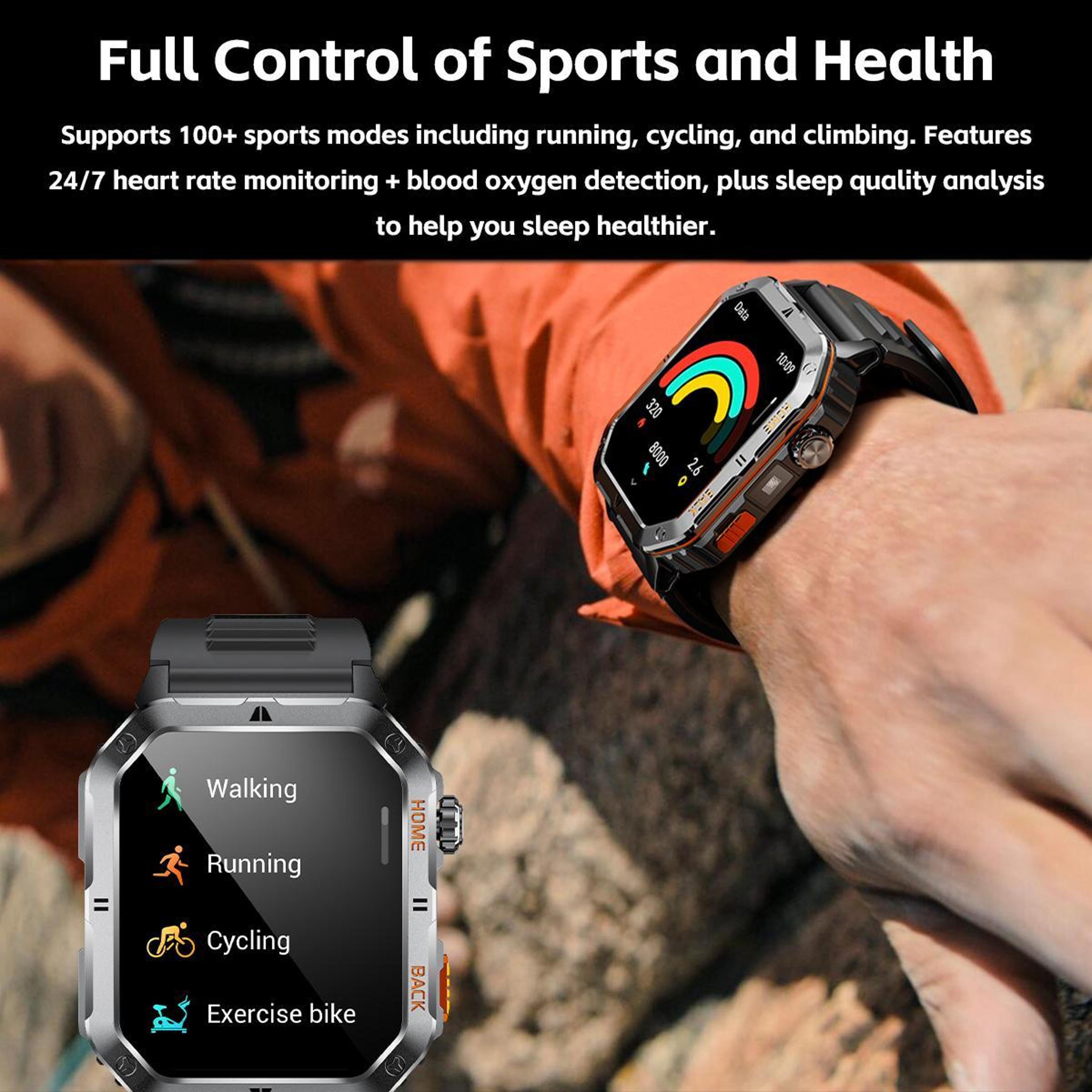 MT62 Outdoor Smart Watch 201 Inch IPS Display 1000mAh Battery Bluetooth Fitness Watch With Flashlig 8