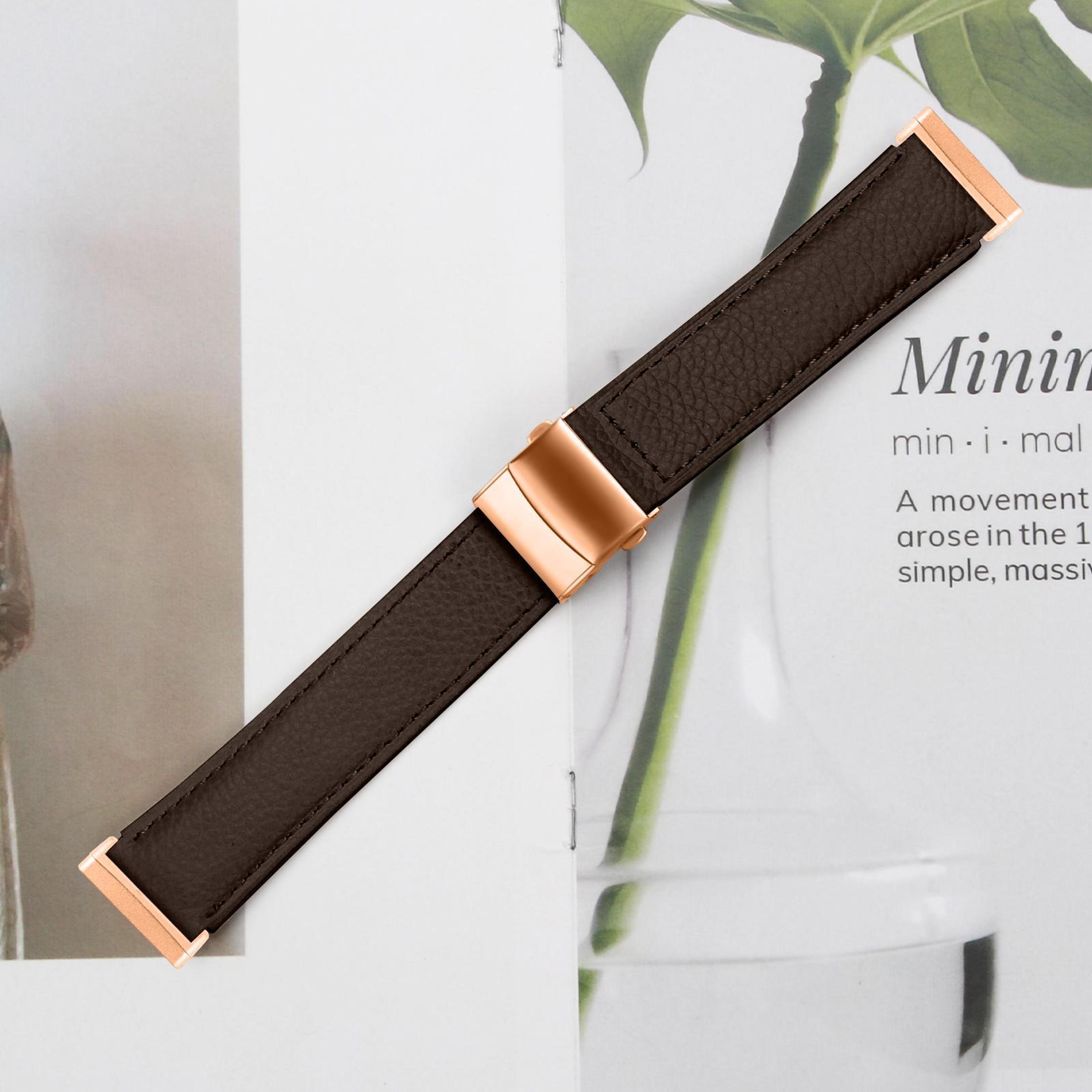 Fitbit Versa 3 4 Leather Watch Band With Rose Gold Buckle Lychee Texture Replacement Strap 7