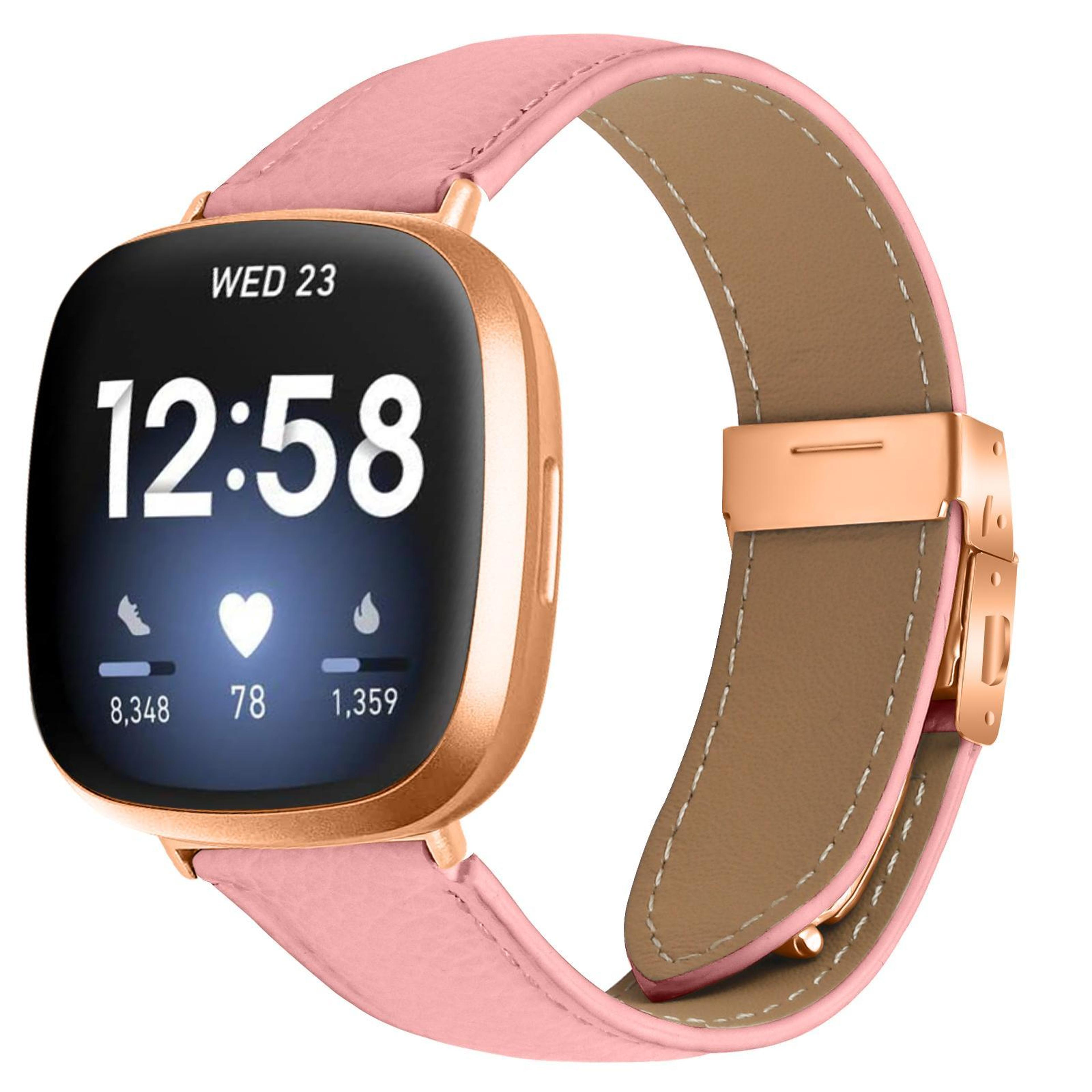 Fitbit Versa 3 4 Leather Watch Band With Rose Gold Buckle Lychee Texture Replacement Strap 3