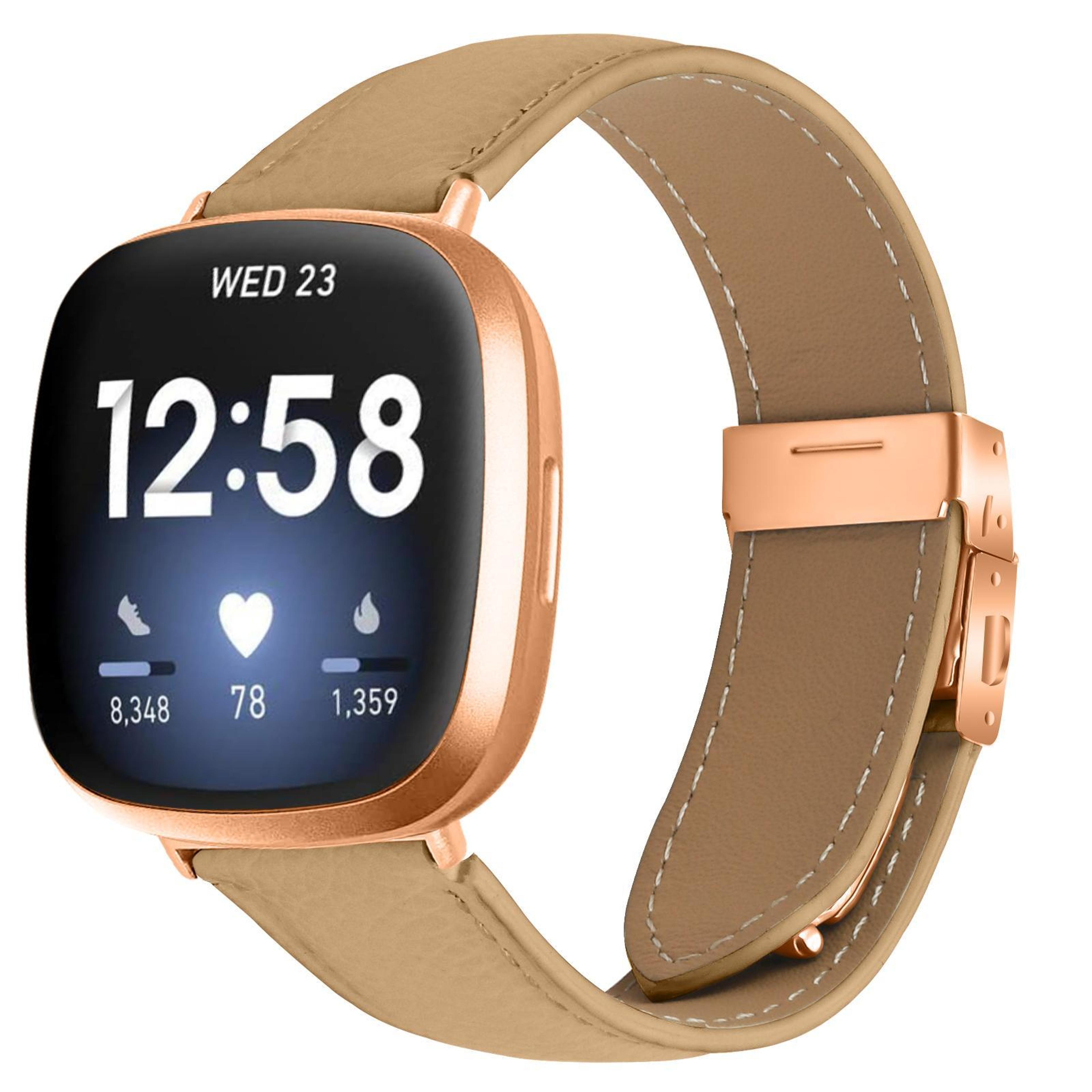 Fitbit Versa 3 4 Leather Watch Band With Rose Gold Buckle Lychee Texture Replacement Strap 11
