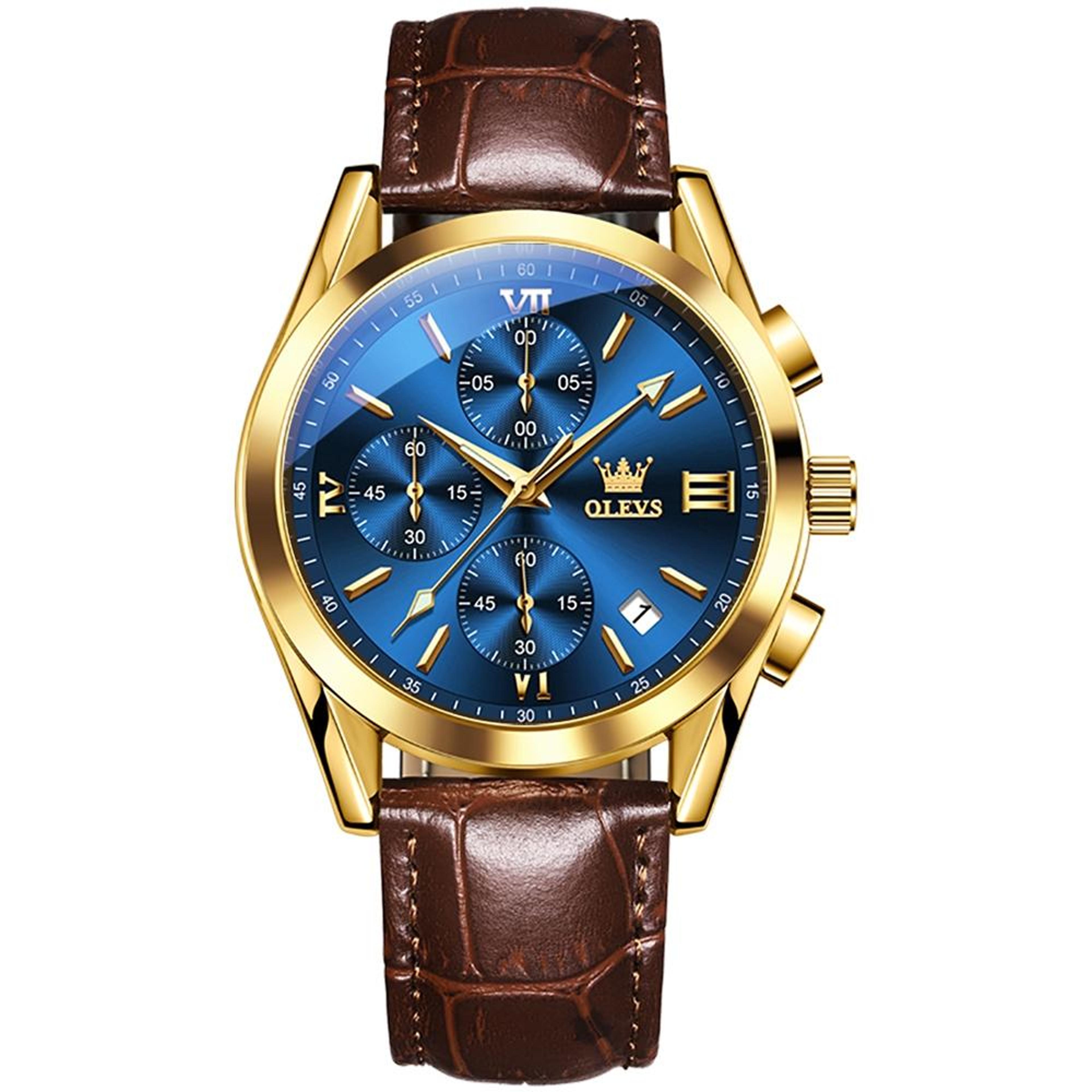 OLEVS 2872 Mens Chronograph Watch Waterproof Quartz Watch With Genuine Leather Strap 2