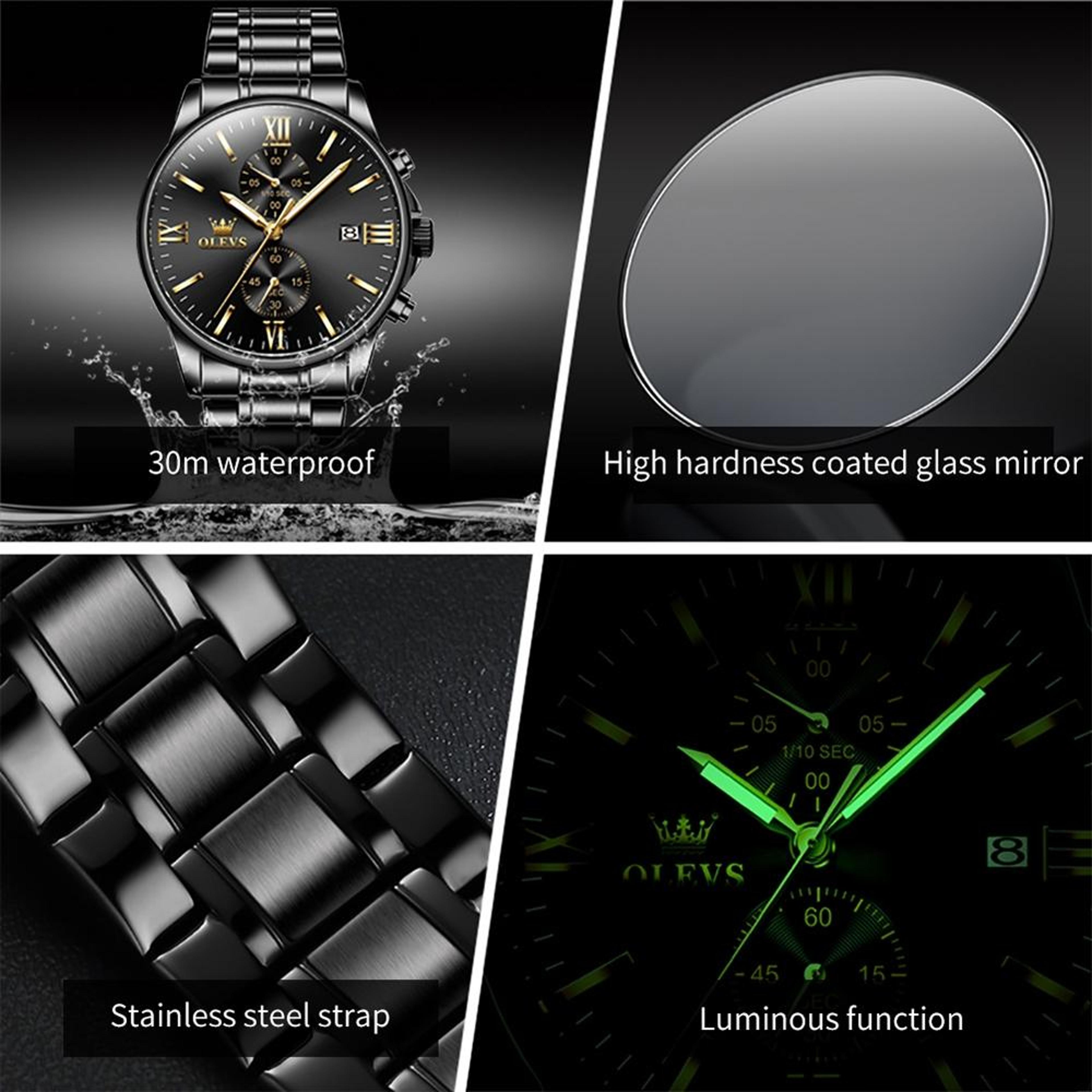 OLEVS 2886 Mens Chronograph Watch Waterproof Quartz Watch With Luminous Display And Stainless Steel 9