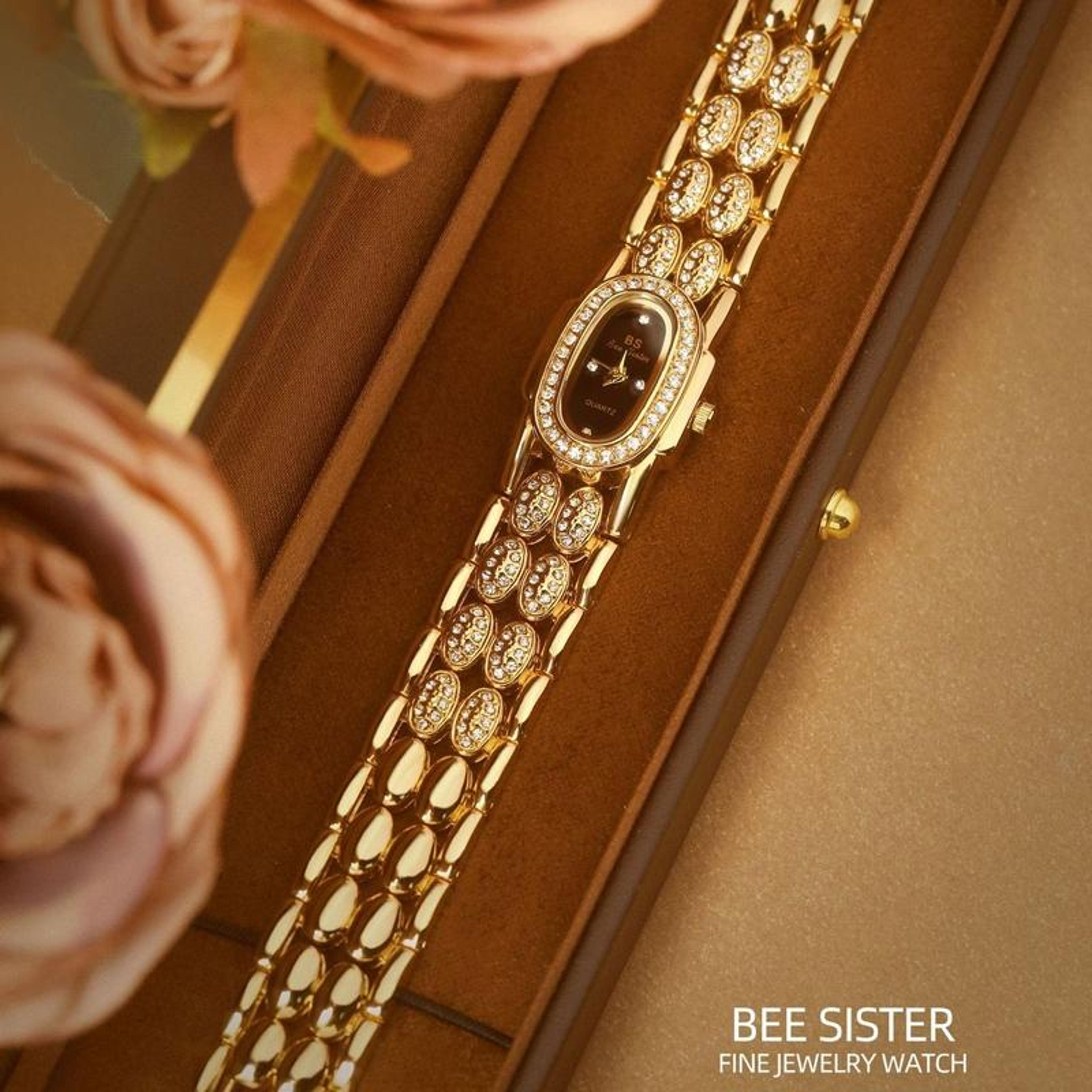 BS Bee Sister Diamond Bracelet Watch Luxury Ladies Quartz Watch Stainless Steel Style Wristwatch 3