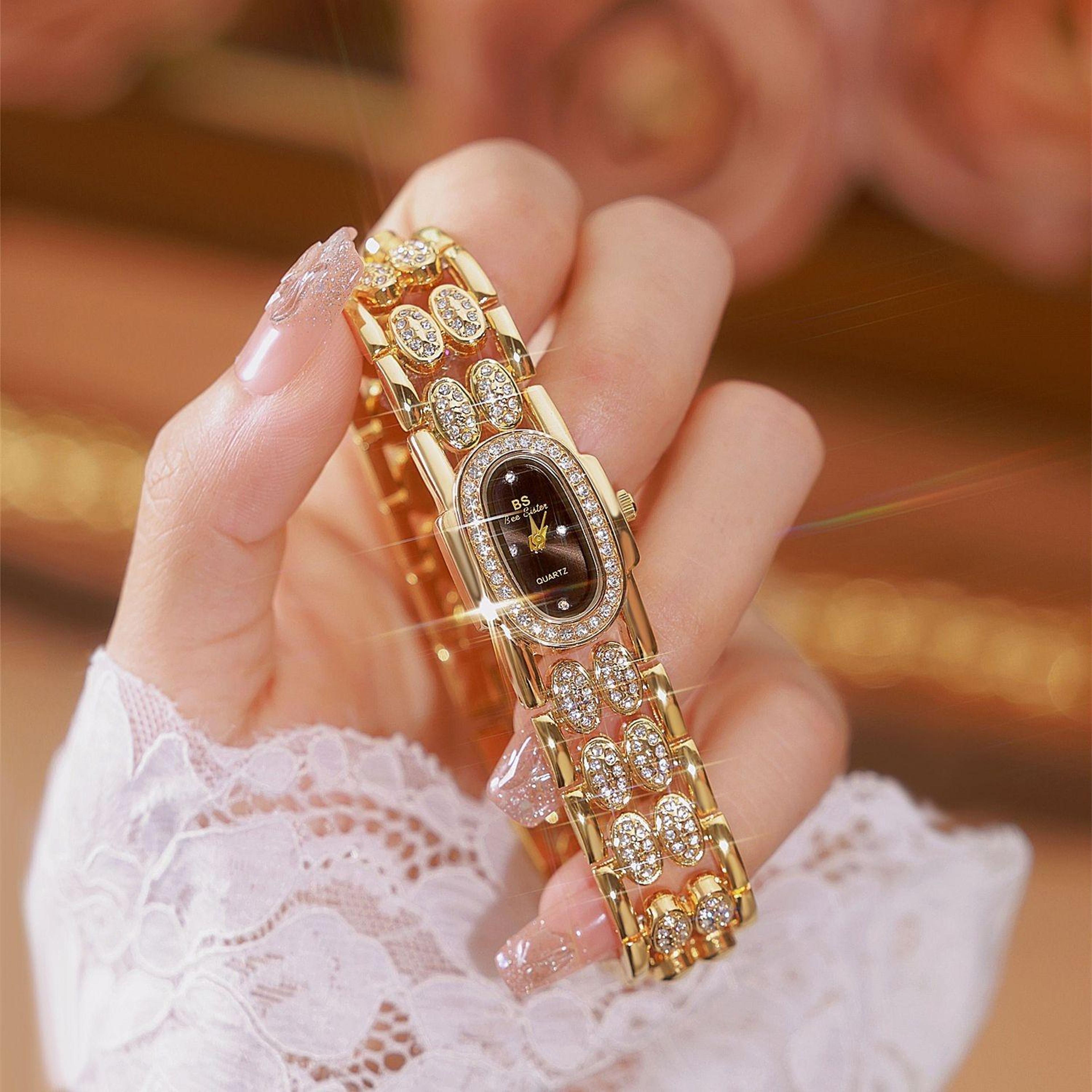 BS Bee Sister Diamond Bracelet Watch Luxury Ladies Quartz Watch Stainless Steel Style Wristwatch 4