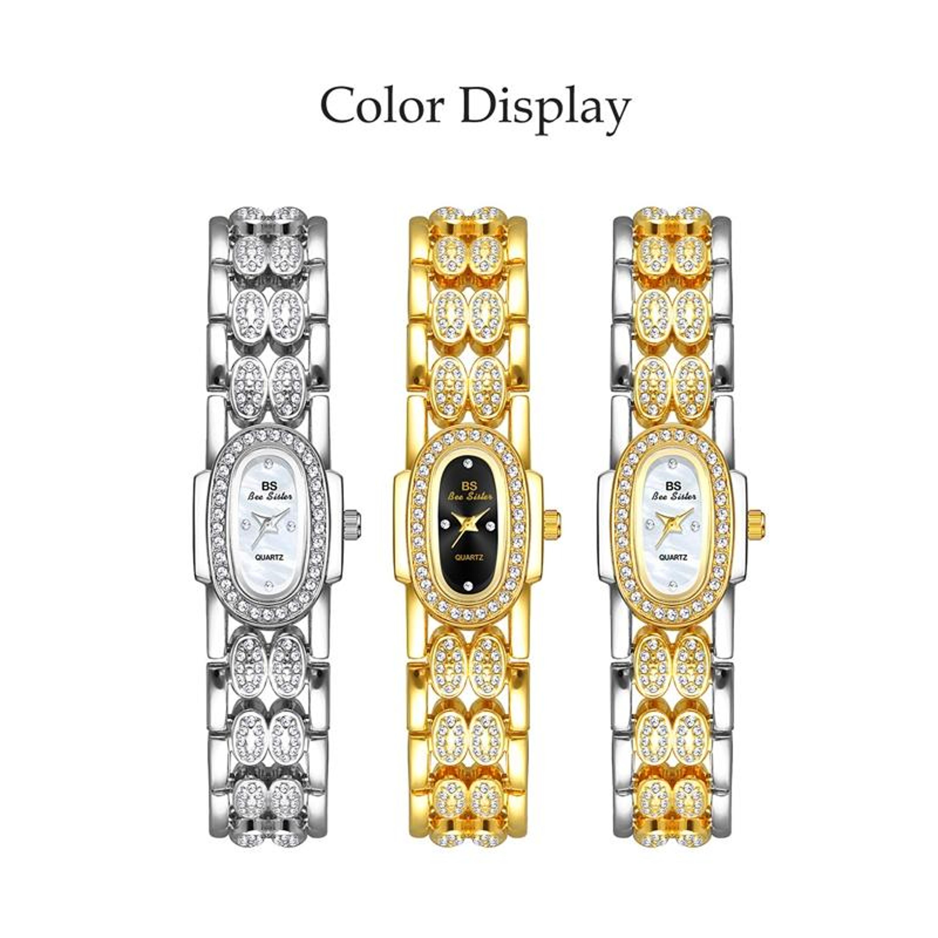 BS Bee Sister Diamond Bracelet Watch Luxury Ladies Quartz Watch Stainless Steel Style Wristwatch 5