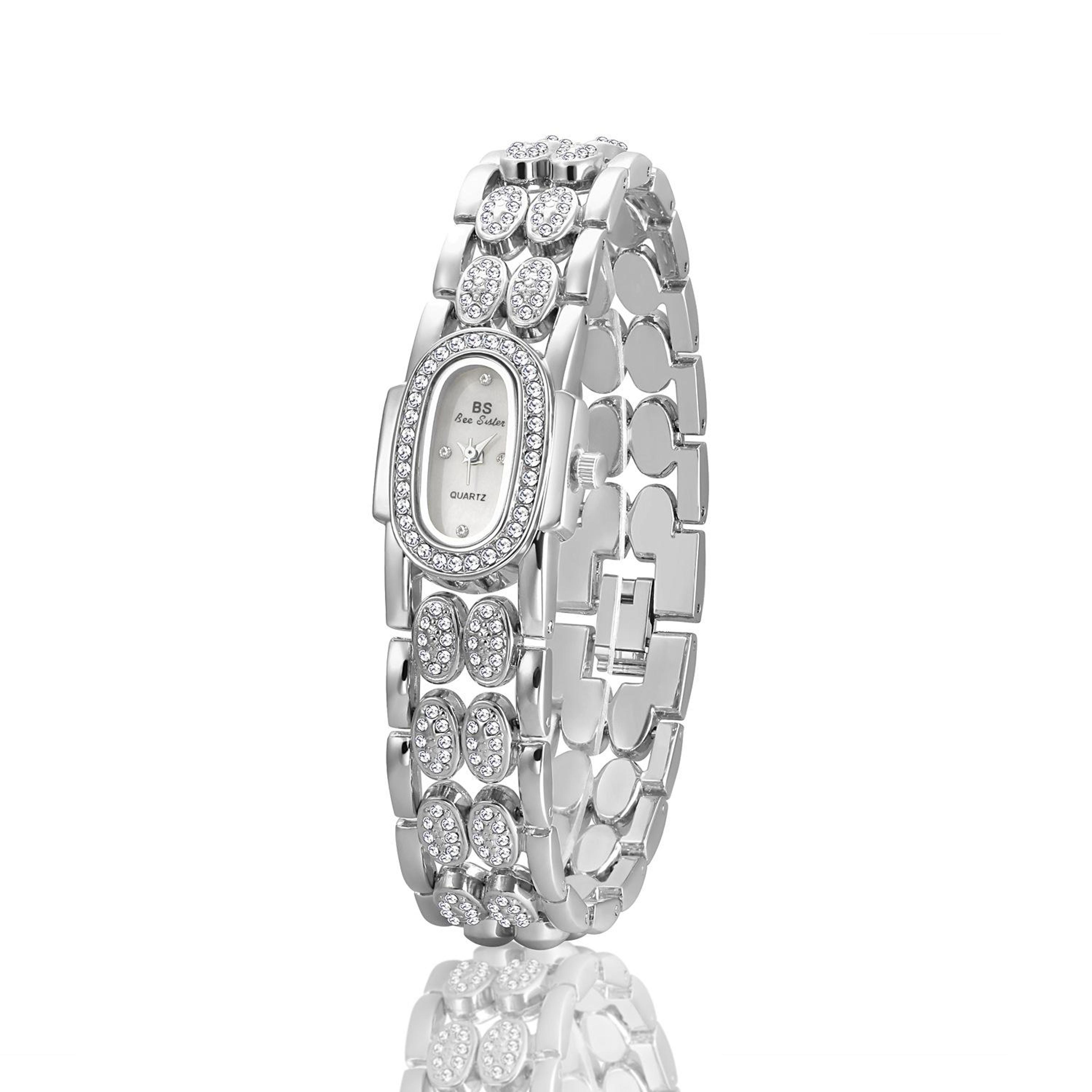 BS Bee Sister Diamond Bracelet Watch Luxury Ladies Quartz Watch Stainless Steel Style Wristwatch 8