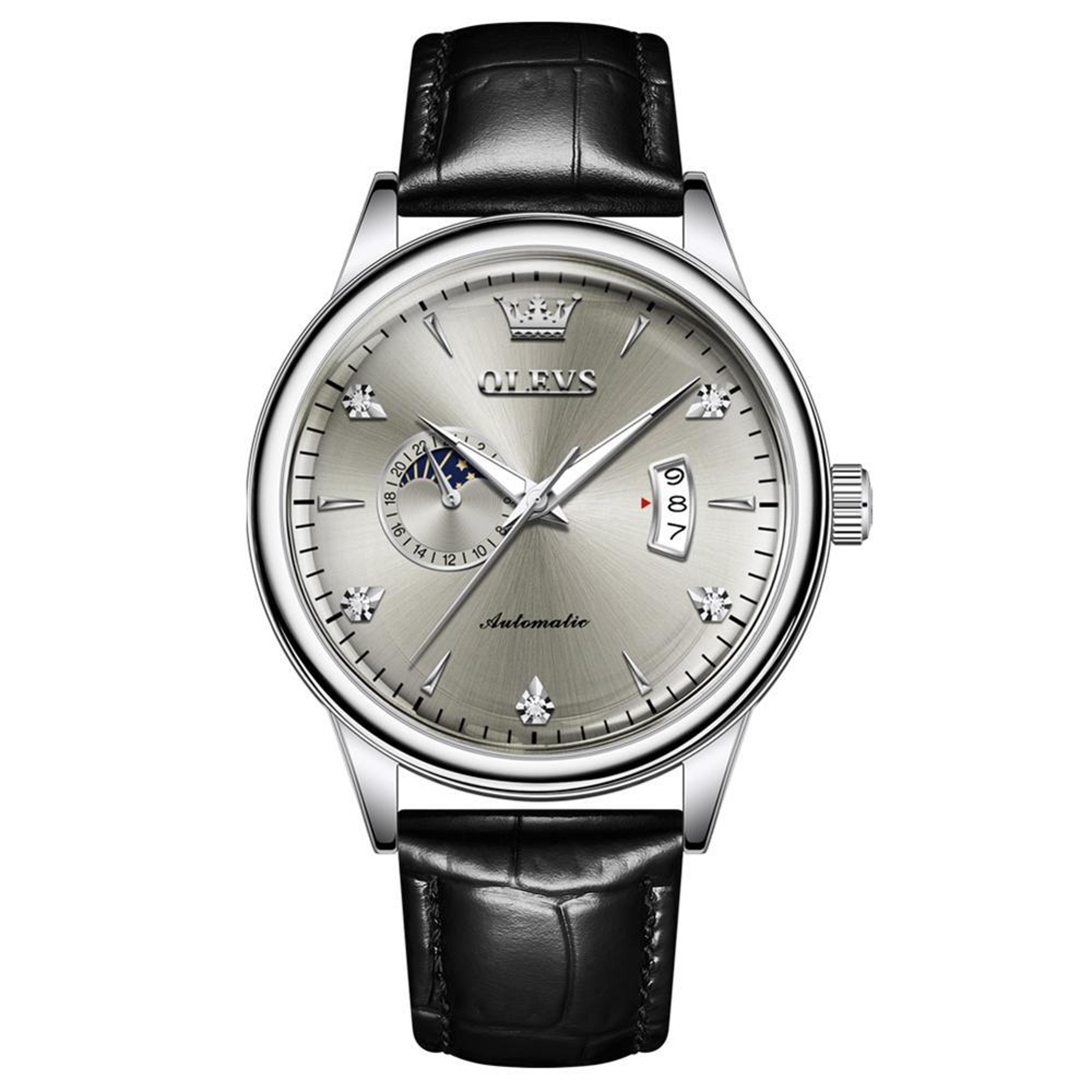 OLEVS 7040 Automatic Mechanical Watch For Men Sun Moon Star Leather Watch Luminous Waterproof 8