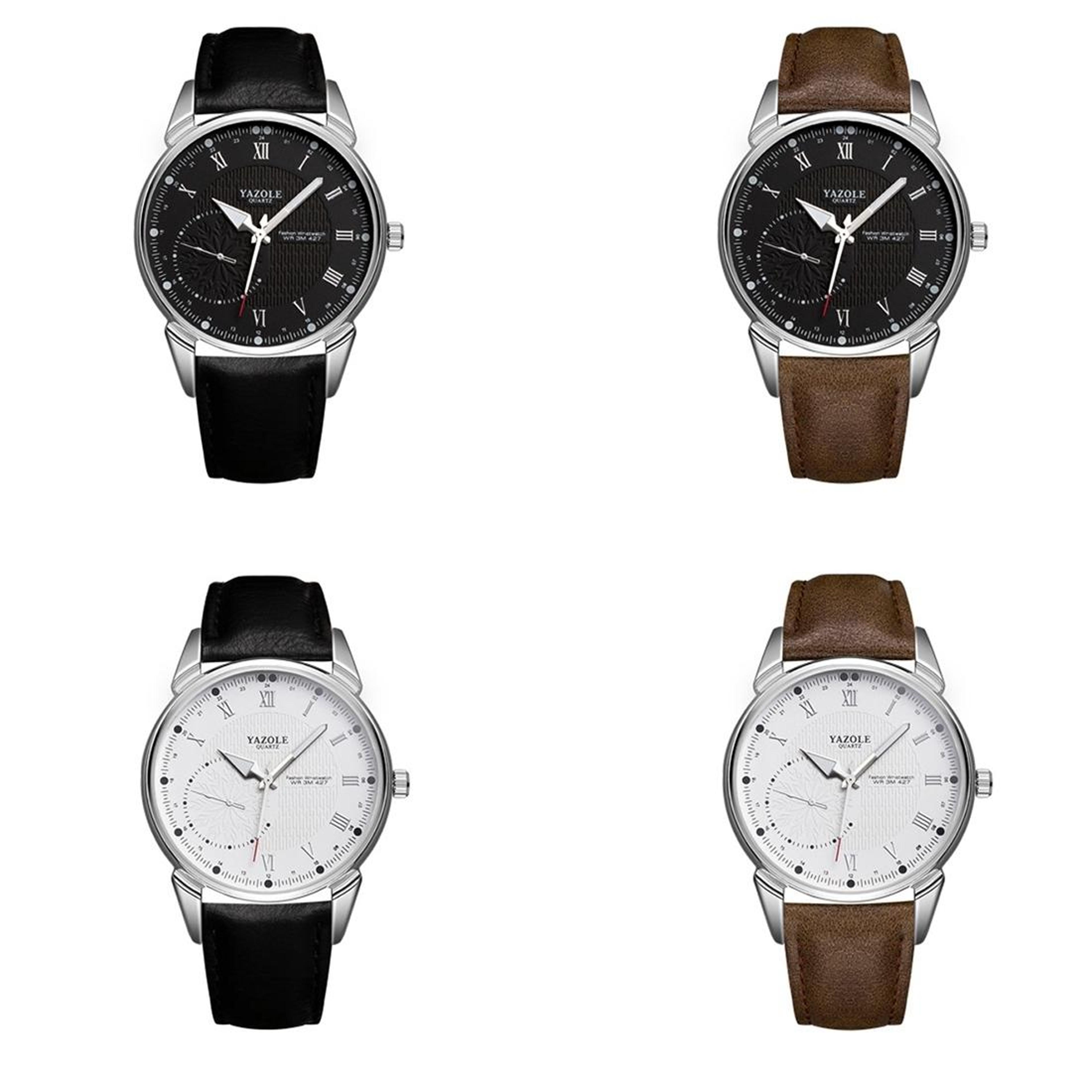 YAZOLE 427 Mens Quartz Watch Business Leather Strap Watch With Luminous Dial 1