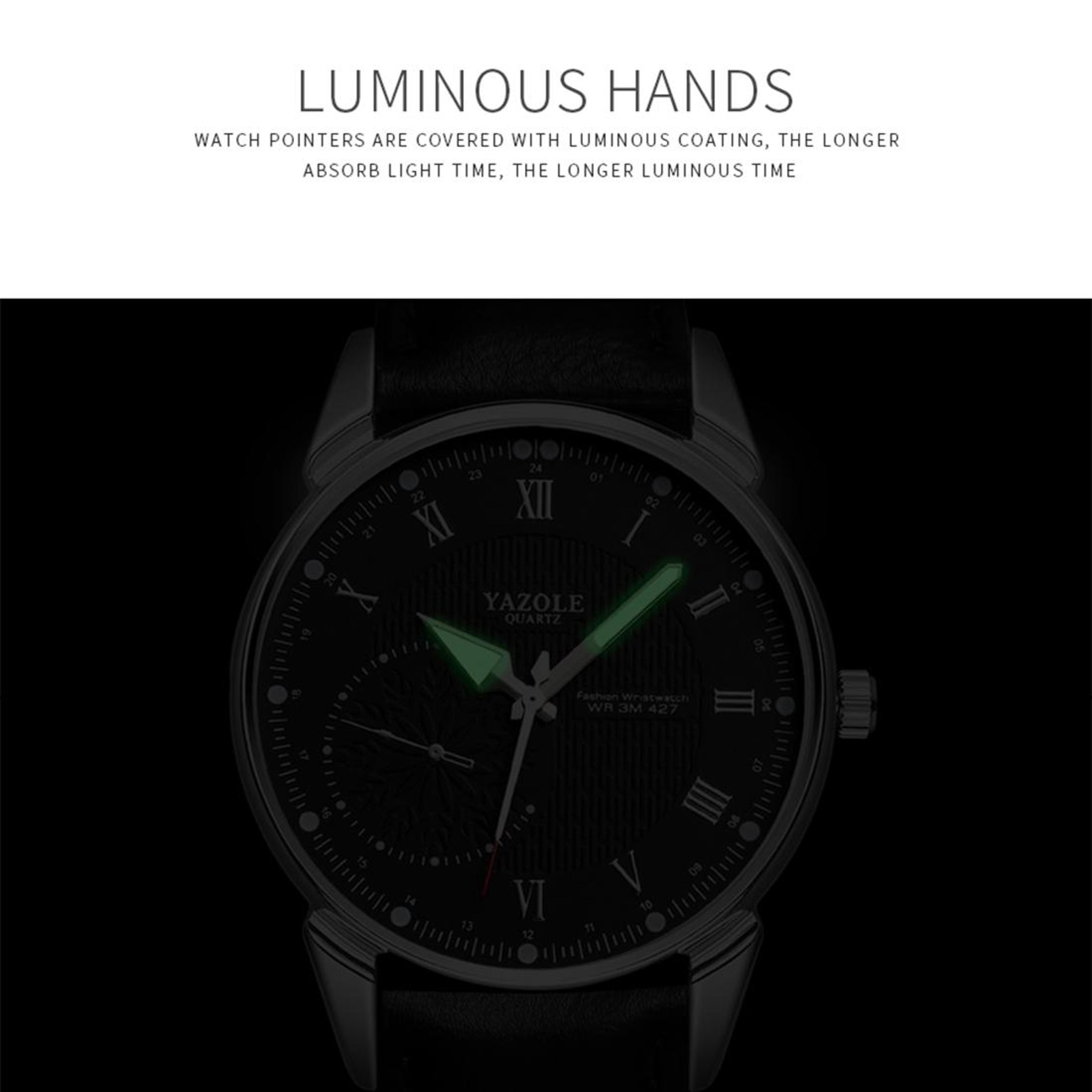 YAZOLE 427 Mens Quartz Watch Business Leather Strap Watch With Luminous Dial 4