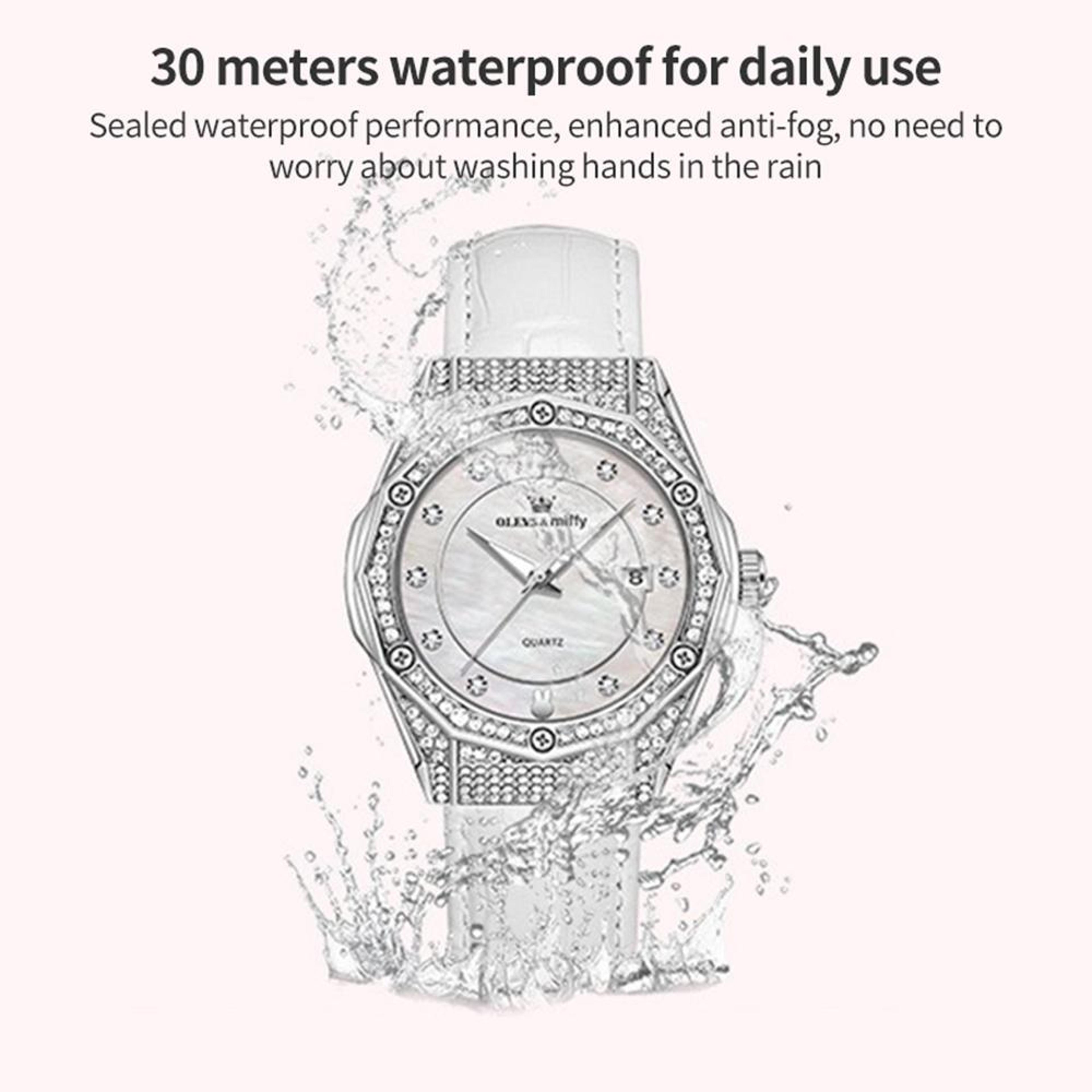 OLEVS 1003 Womens Quartz Watch Diamond Leather Waterproof Date Dress Watch 6