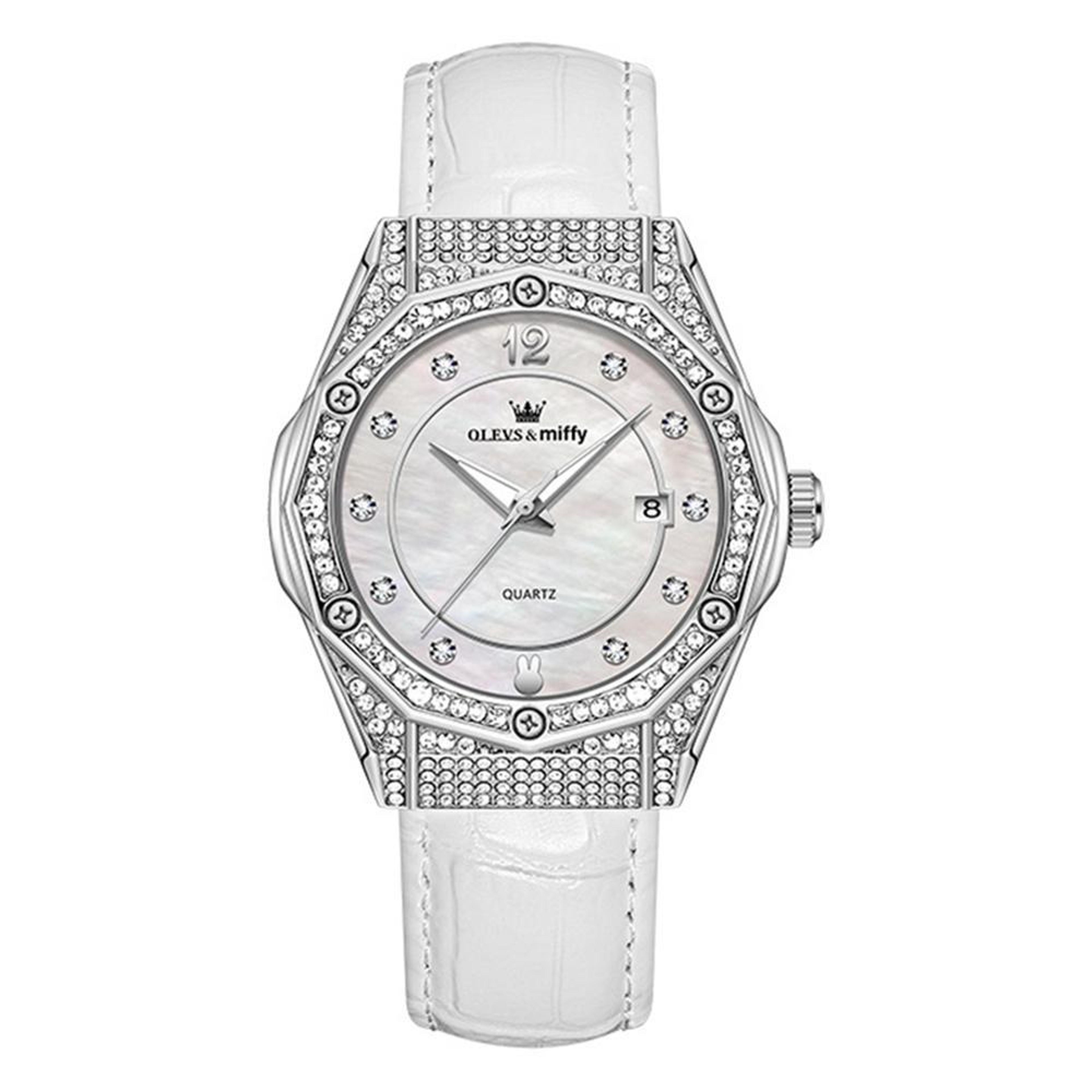 OLEVS 1003 Womens Quartz Watch Diamond Leather Waterproof Date Dress Watch 9