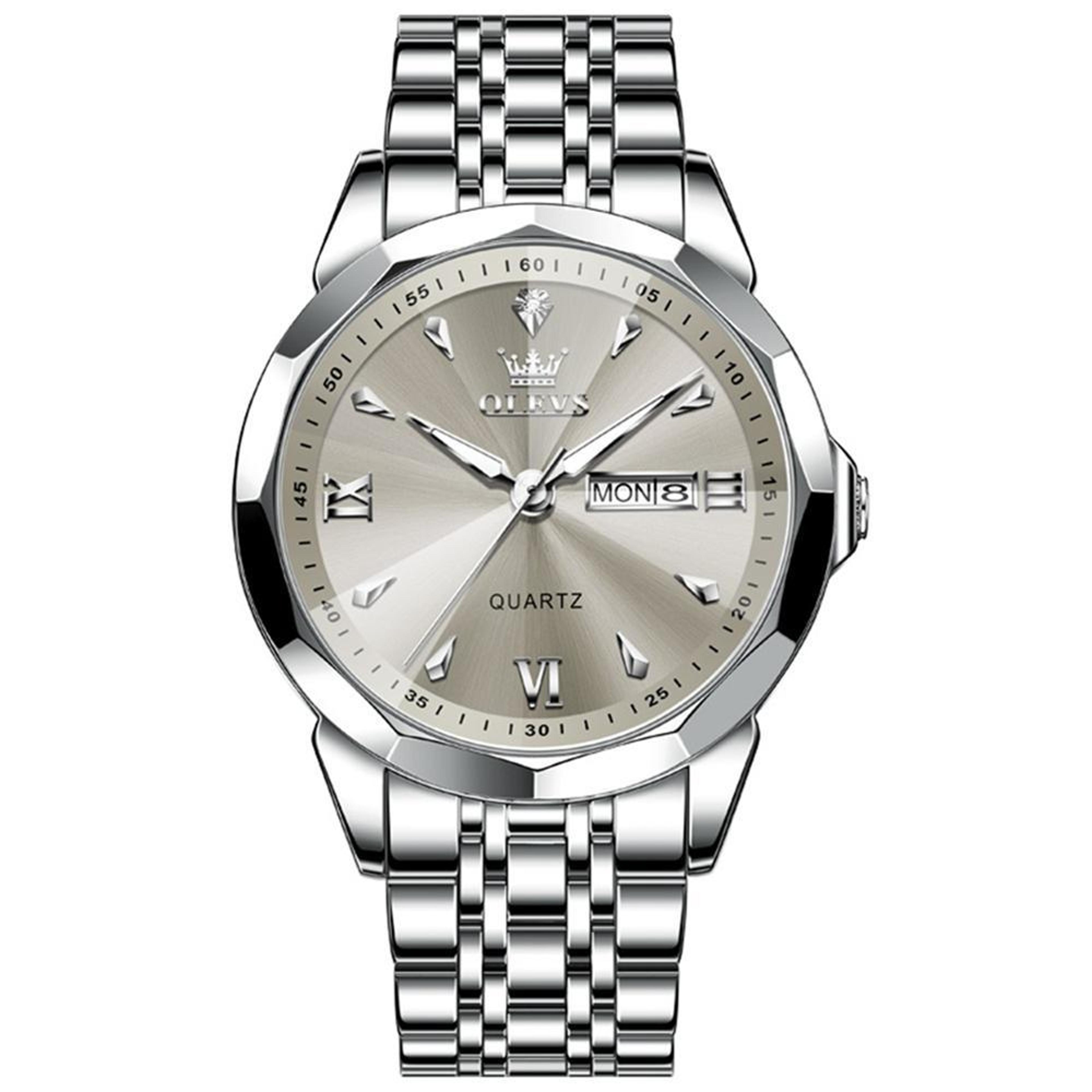 OLEVS 9998 Mens Quartz Watch Diamond Dial Waterproof Watch With Dual Calendar Stainless Steel Strap 7