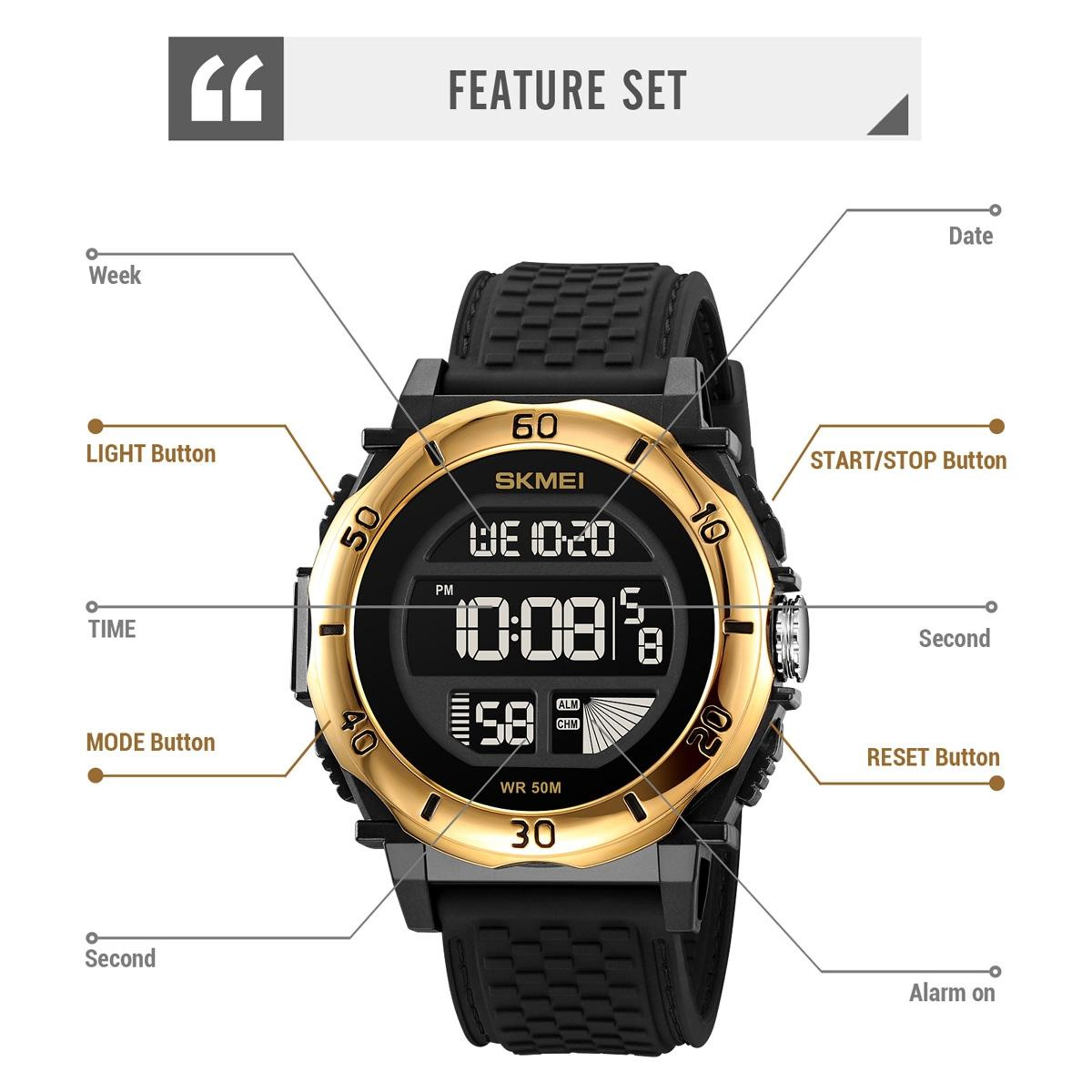SKMEI 2099 Men Waterproof Outdoor Digital Sports Watch 4