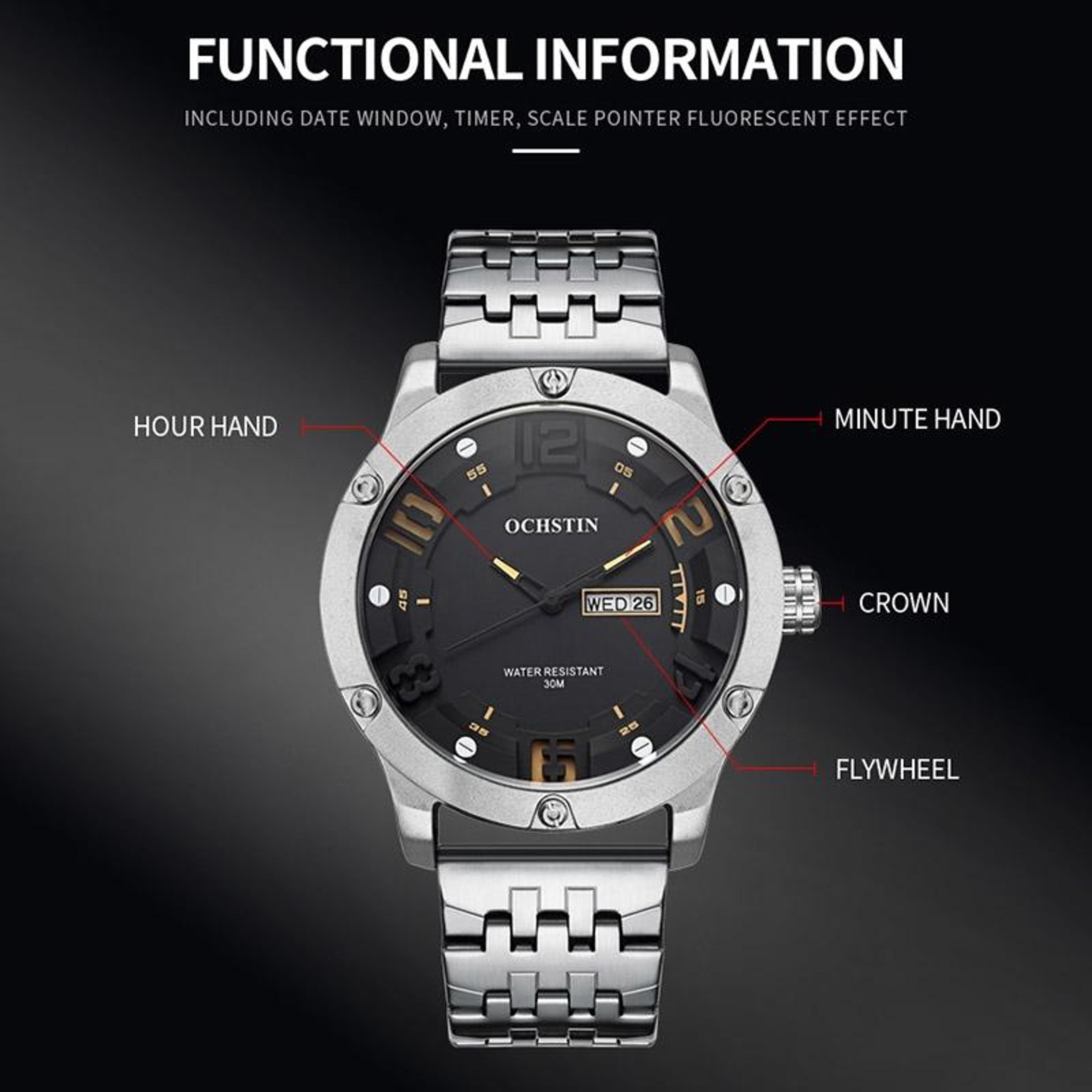 OCHSTIN Classic Quartz Men Watch Stainless Steel Day Date Business Wristwatch 2