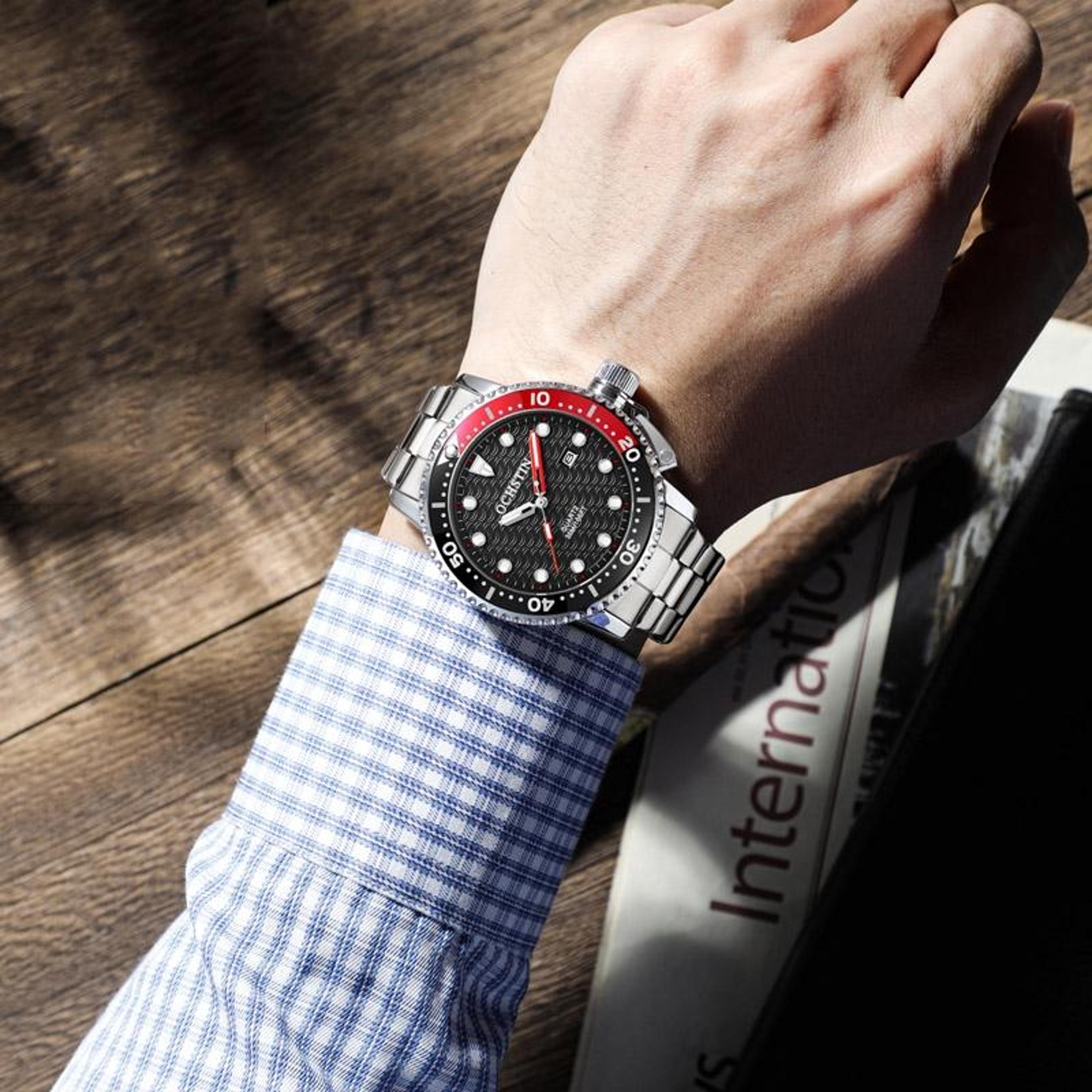 OCHSTIN Men Waterproof Quartz Watch Stainless Steel 10