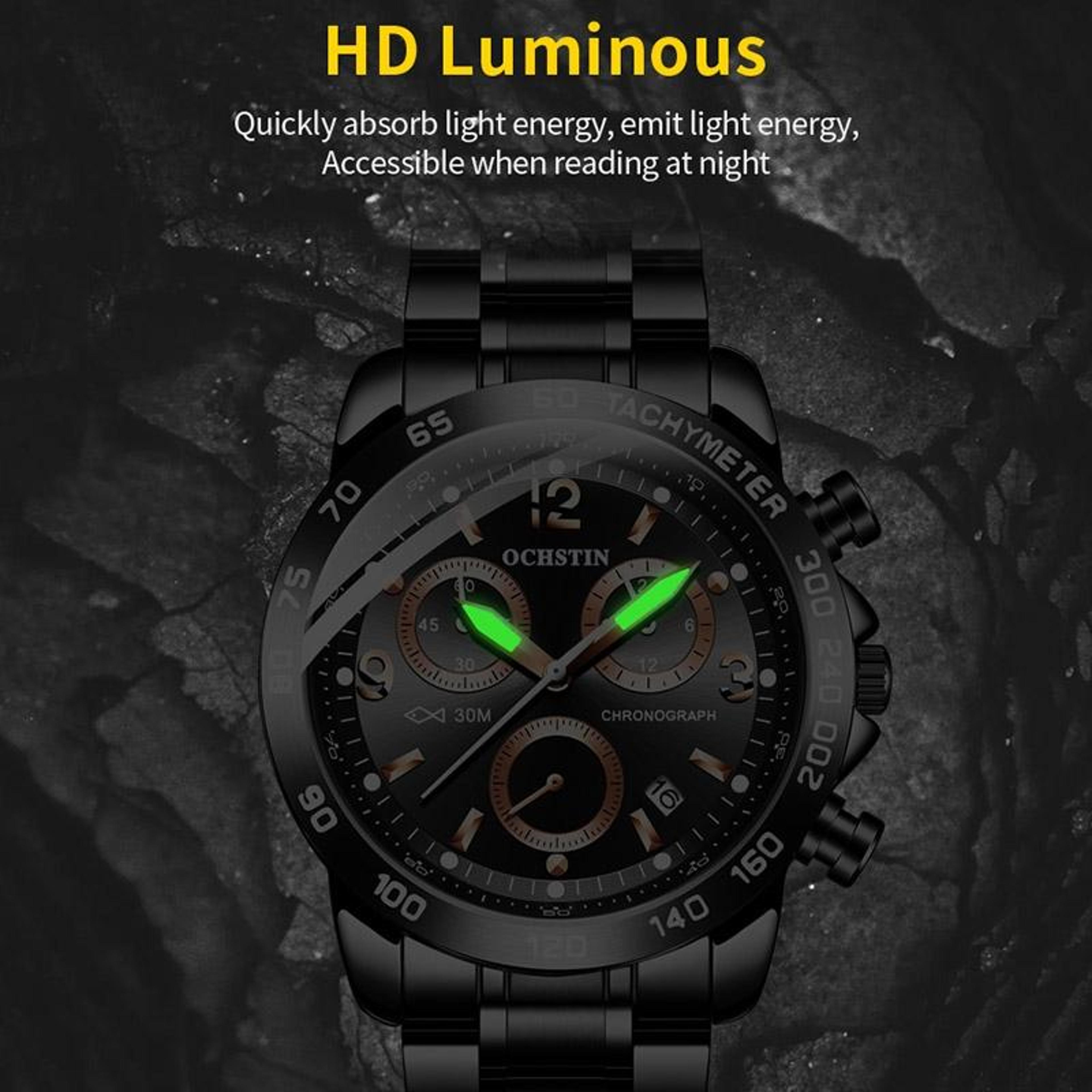 OCHSTIN 6123B Mens Quartz Watch Stainless Steel Waterproof Luminous Watch 9