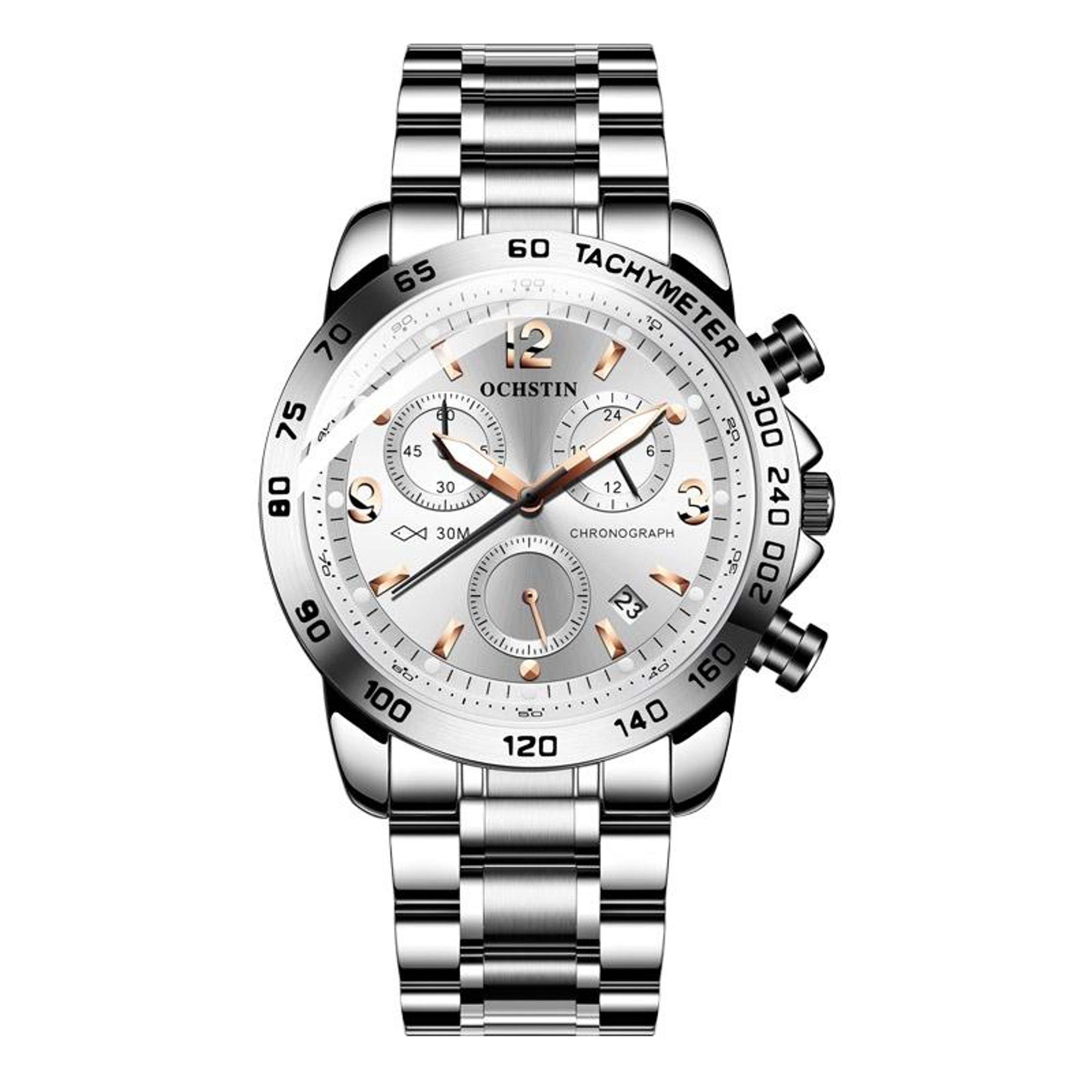 OCHSTIN 6123B Mens Quartz Watch Stainless Steel Waterproof Luminous Watch 4