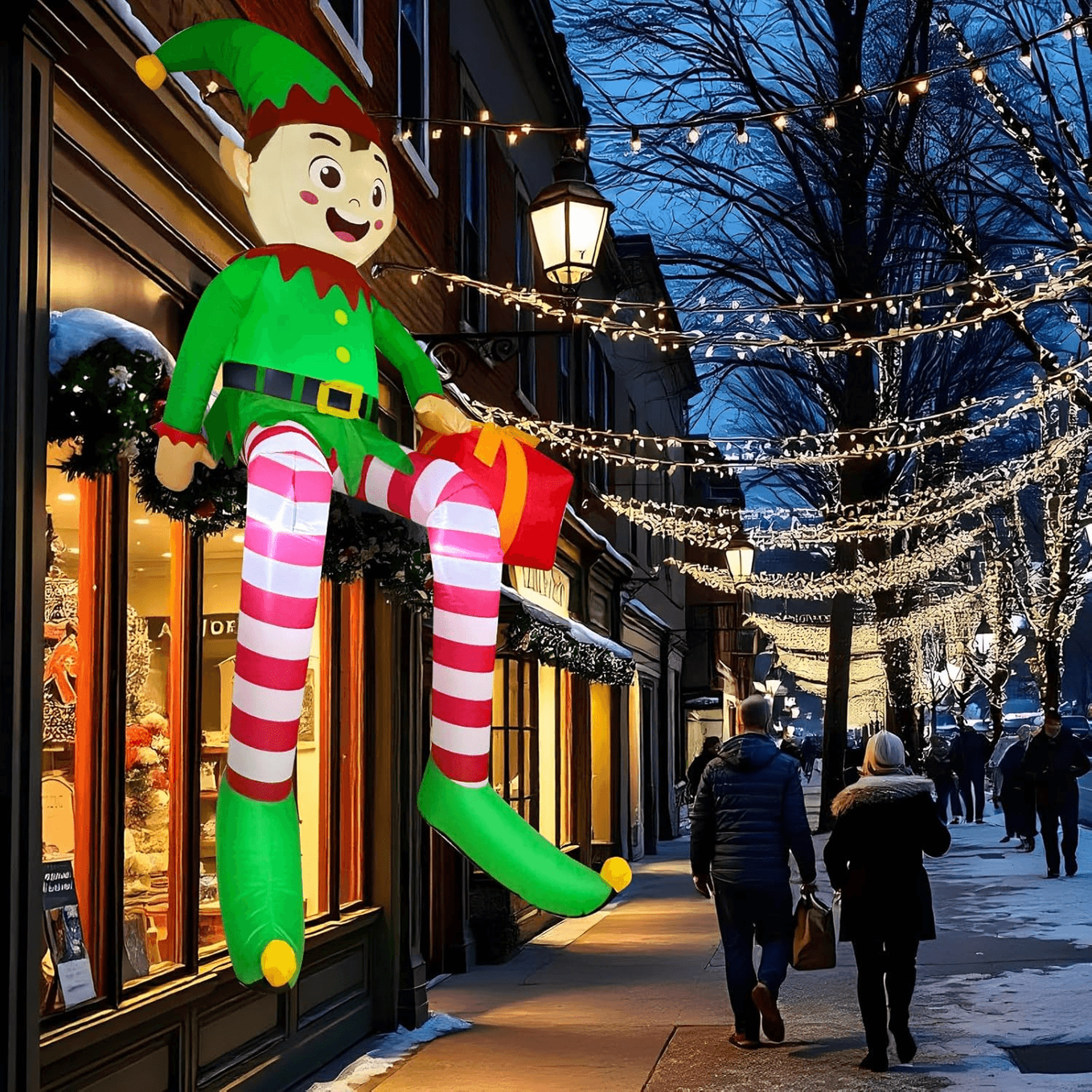 Christmas Inflatable Sitting Elf Holding Gift Bag Holiday DIY Decoration LED Light Xmas Outdoor Toy 1