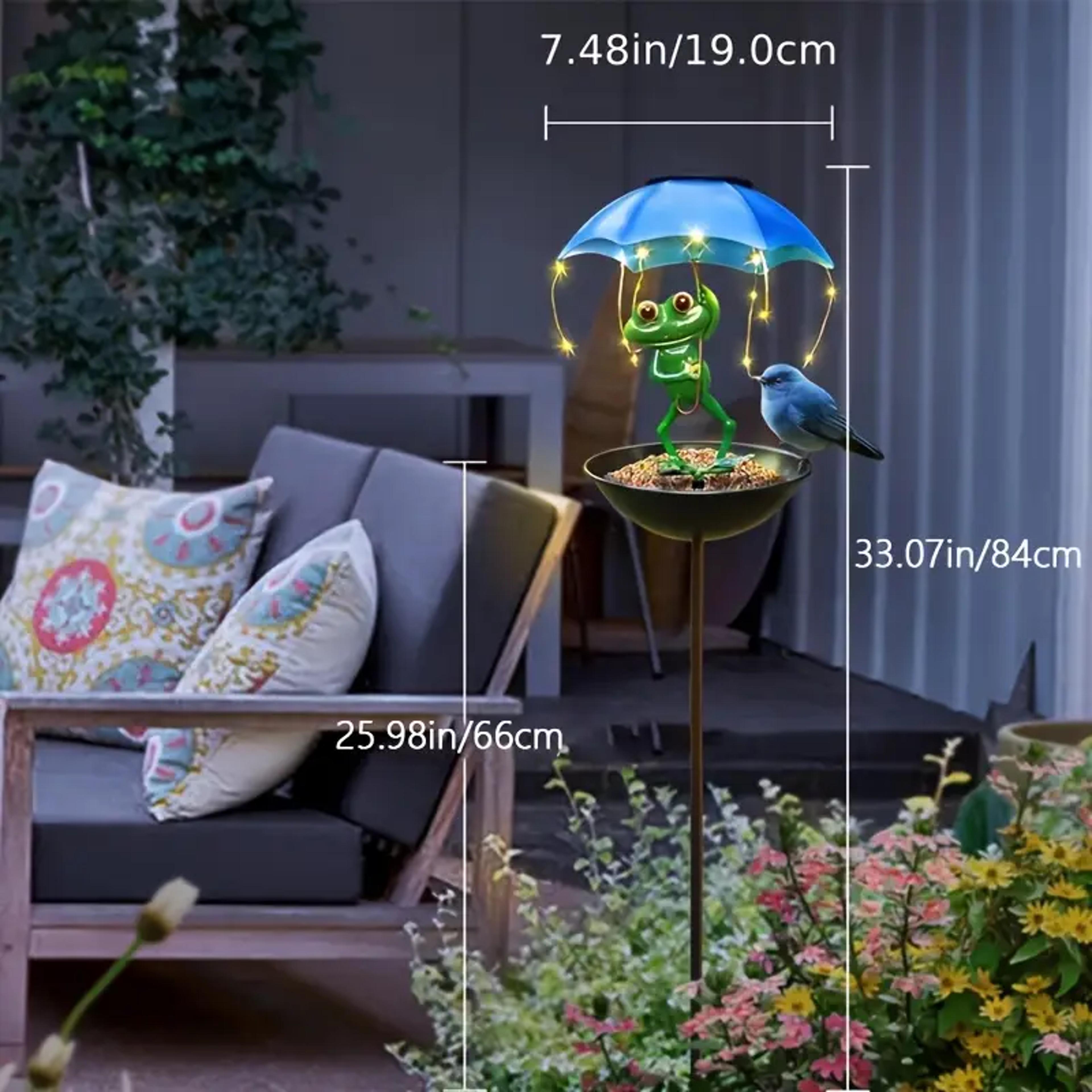 Outdoor Solar Powered Frog Statue Garden Decoration With Hummingbird Bird Feeder For Lawn Backyard  3